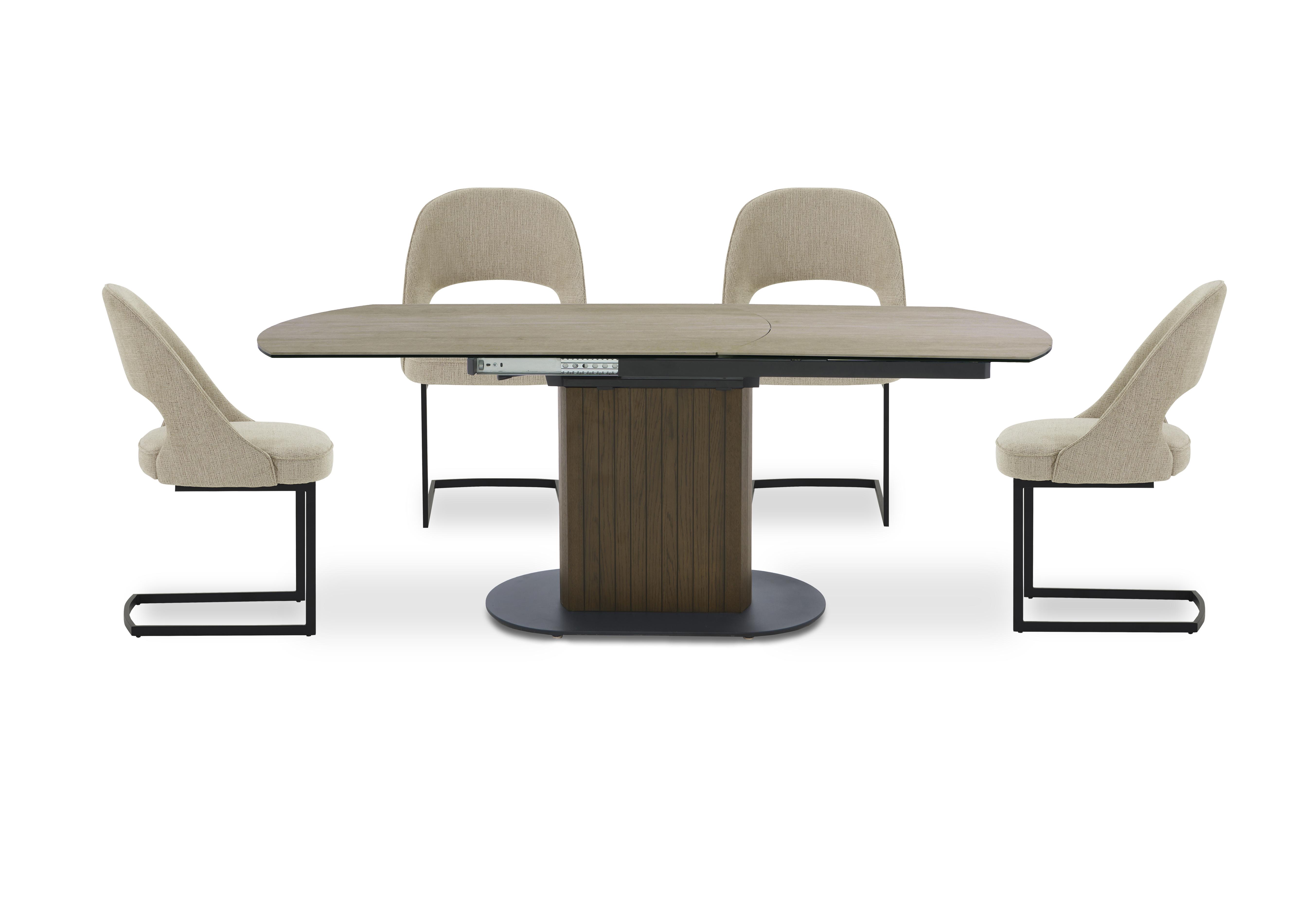 Tiber Swivel Extending Dining Table and 4 Cantilever Dining Chairs in Alabaster on Furniture Village