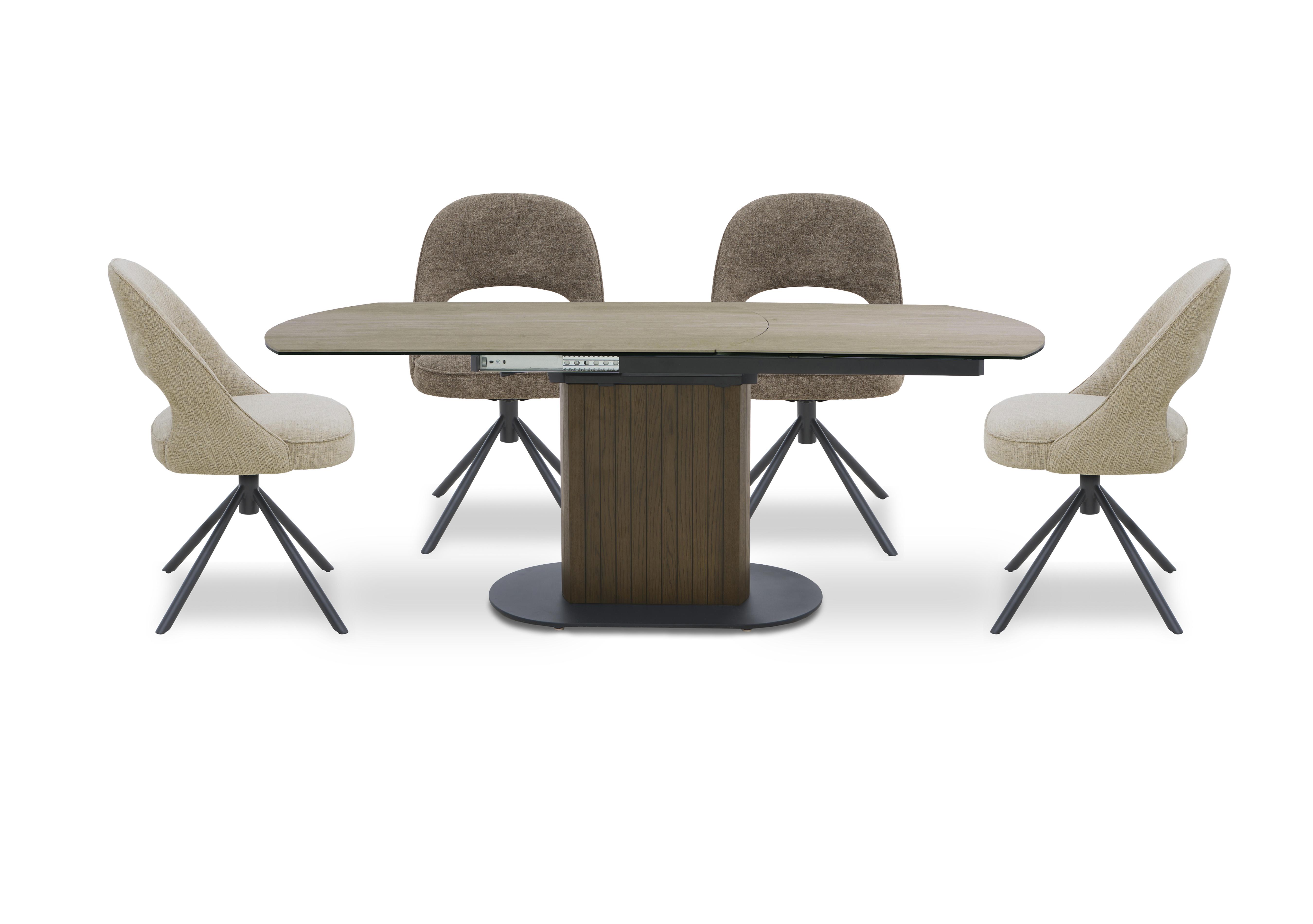Tiber Swivel Extending Dining Table and 4 Swivel Dining Chairs in Truffle And Alabaster on Furniture Village