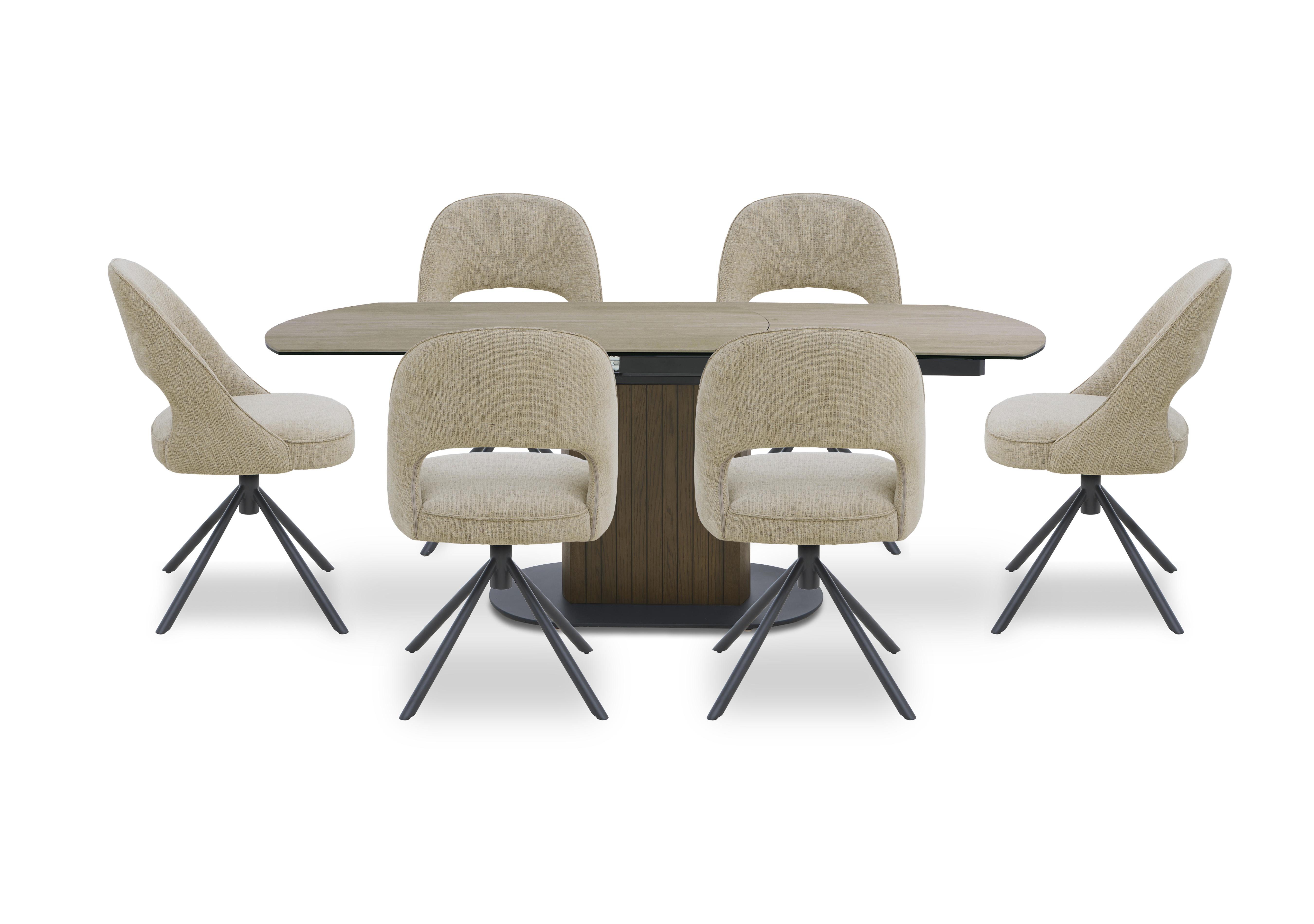 Tiber Swivel Extending Dining Table and 6 Swivel Dining Chairs in Alabaster on Furniture Village