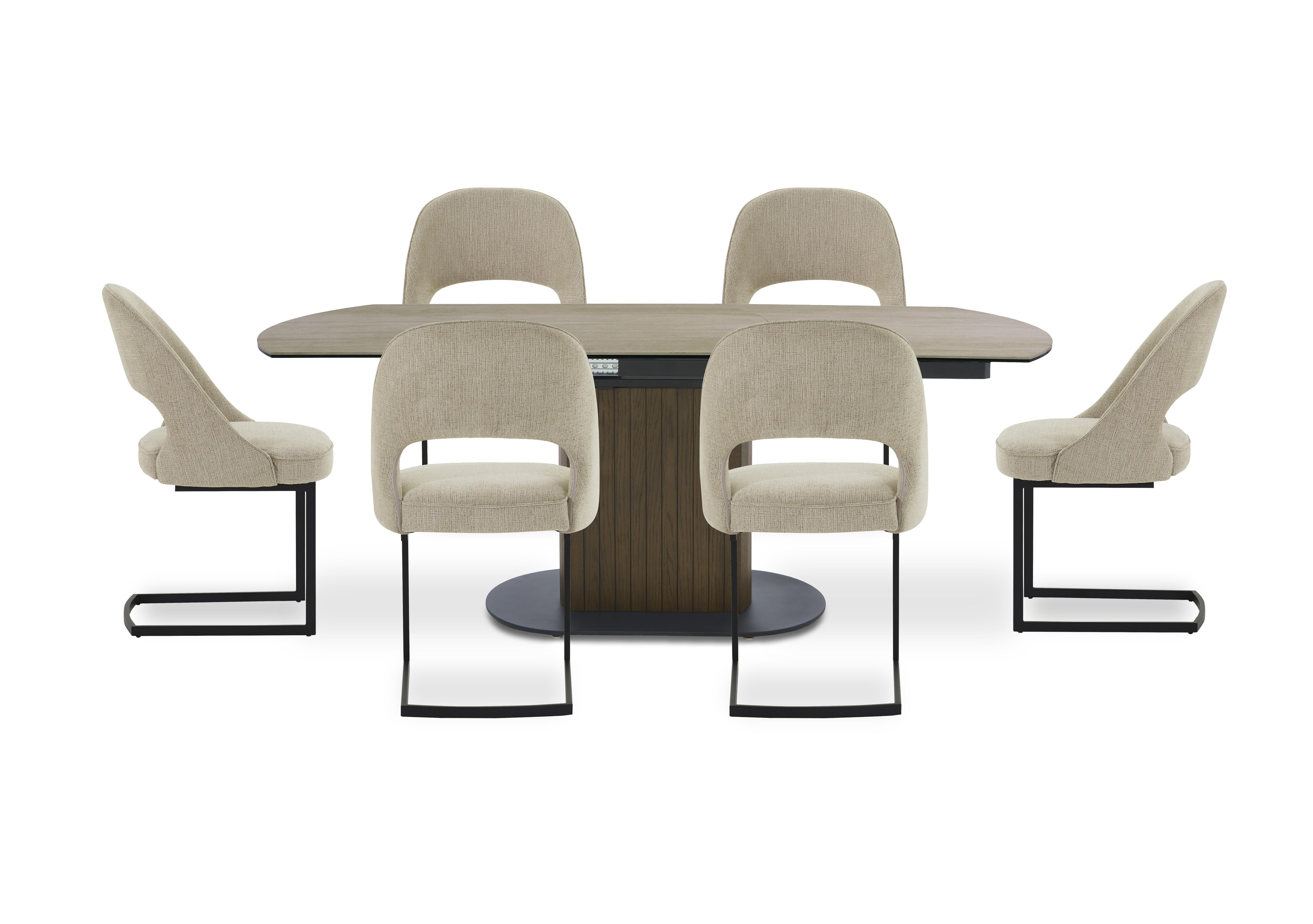 Tiber Swivel Extending Dining Table and 6 Cantilever Dining Chairs in Alabaster on Furniture Village