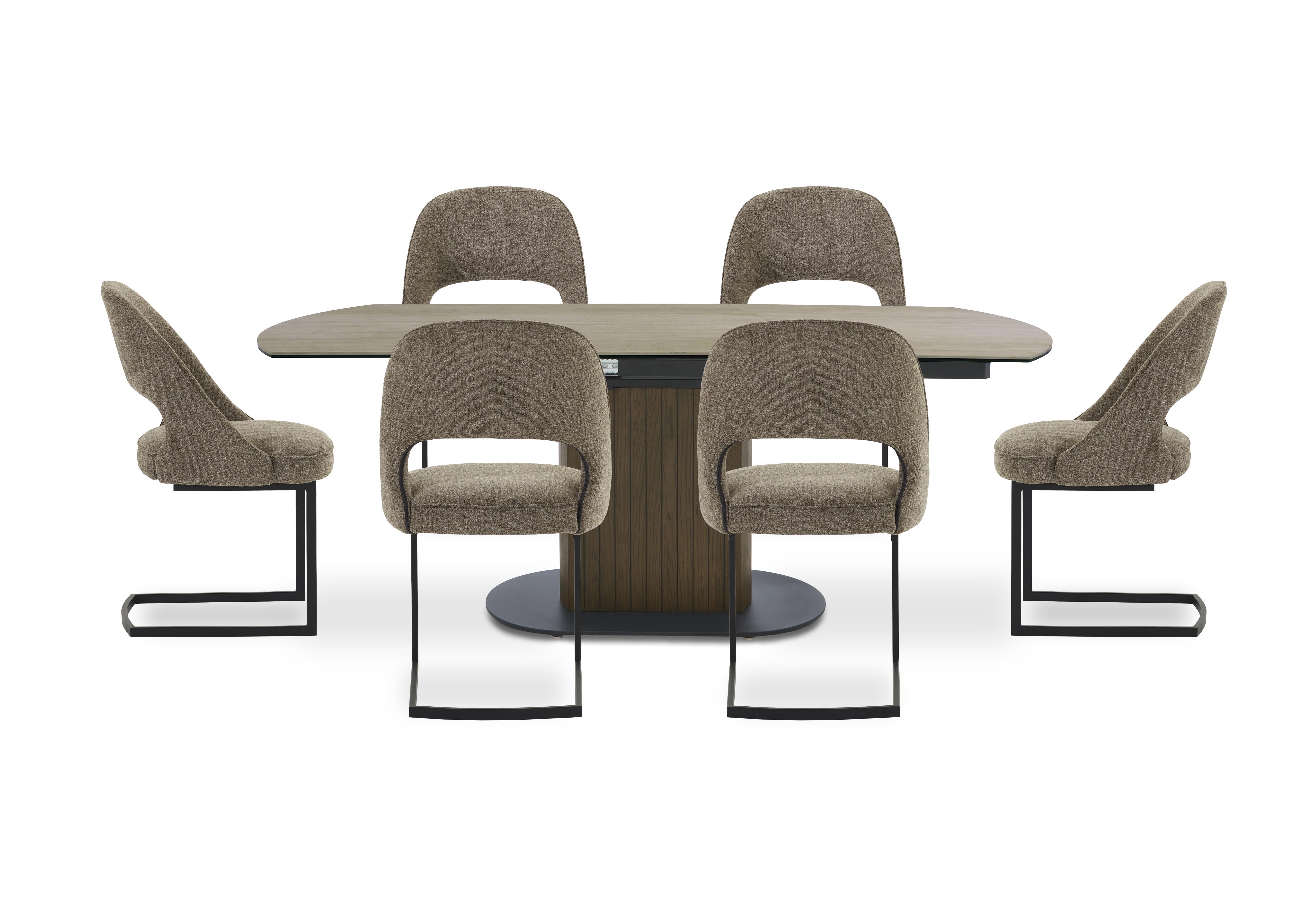 Tiber Swivel Extending Dining Table and 6 Cantilever Dining Chairs in Truffle on Furniture Village