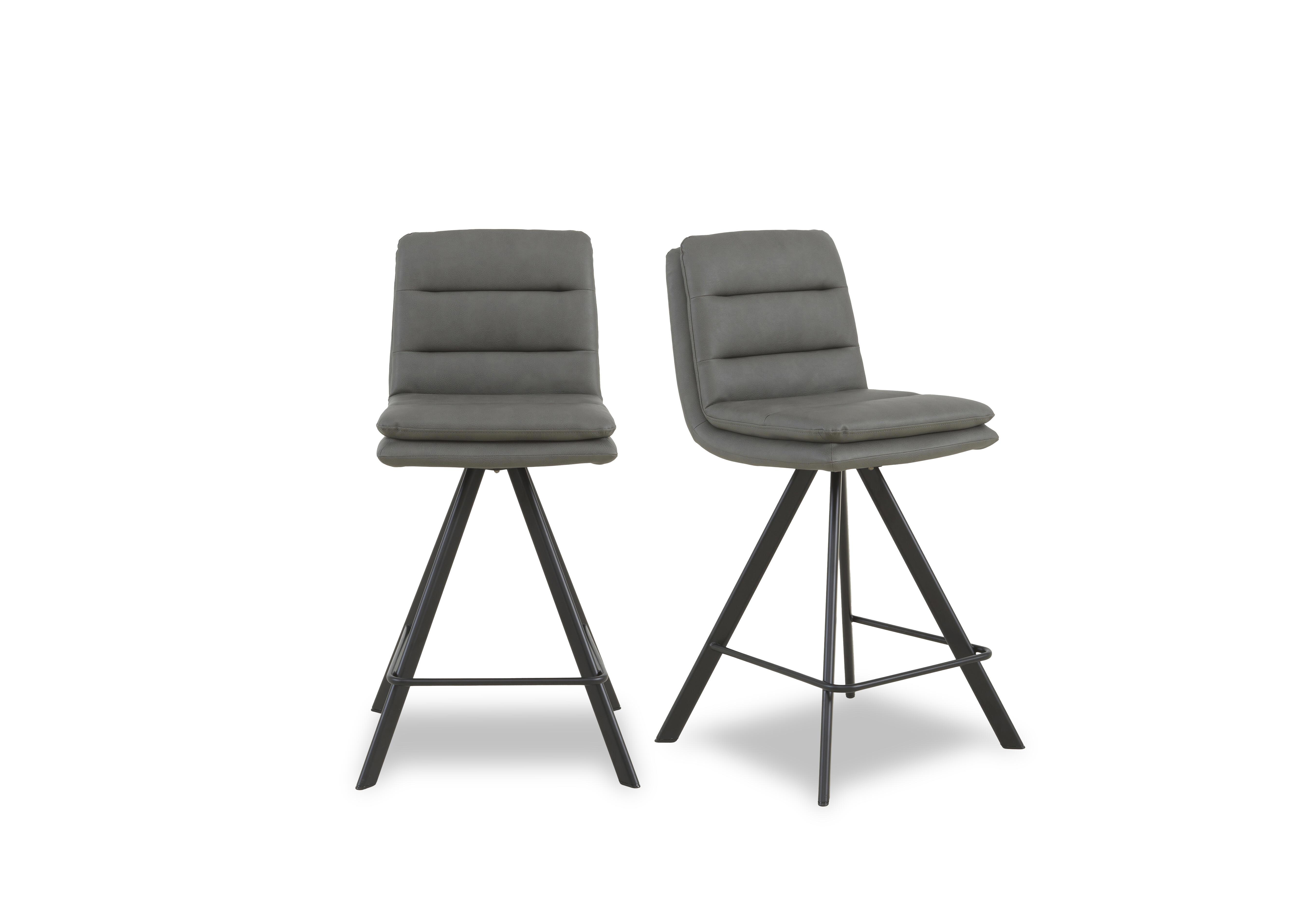 Njord Pair of Faux Leather Swivel Bar Stools in Grey on Furniture Village