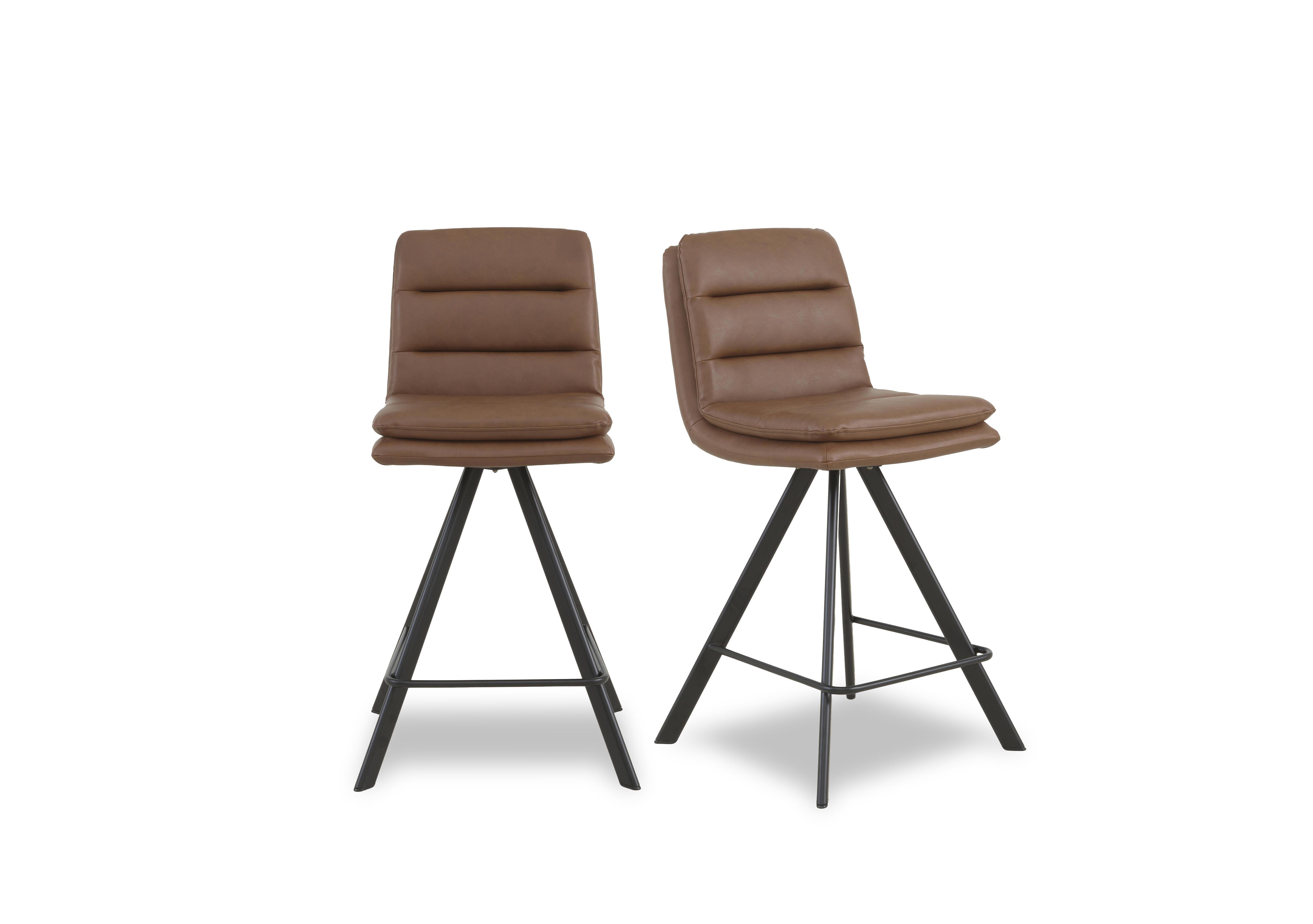 Njord Pair of Faux Leather Swivel Bar Stools in Tan on Furniture Village
