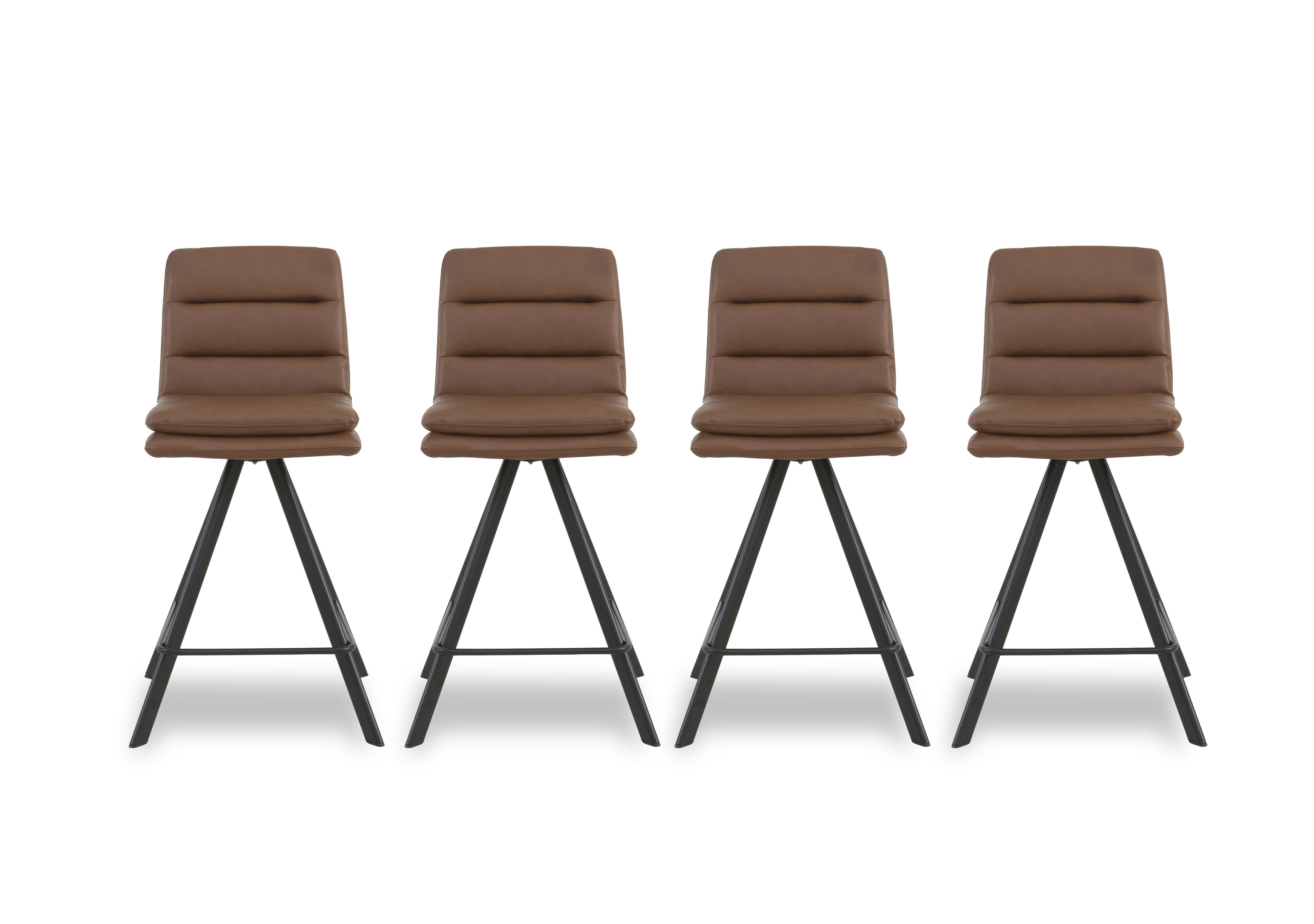 Njord Set of 4 Faux Leather Swivel Bar Stools in Tan on Furniture Village