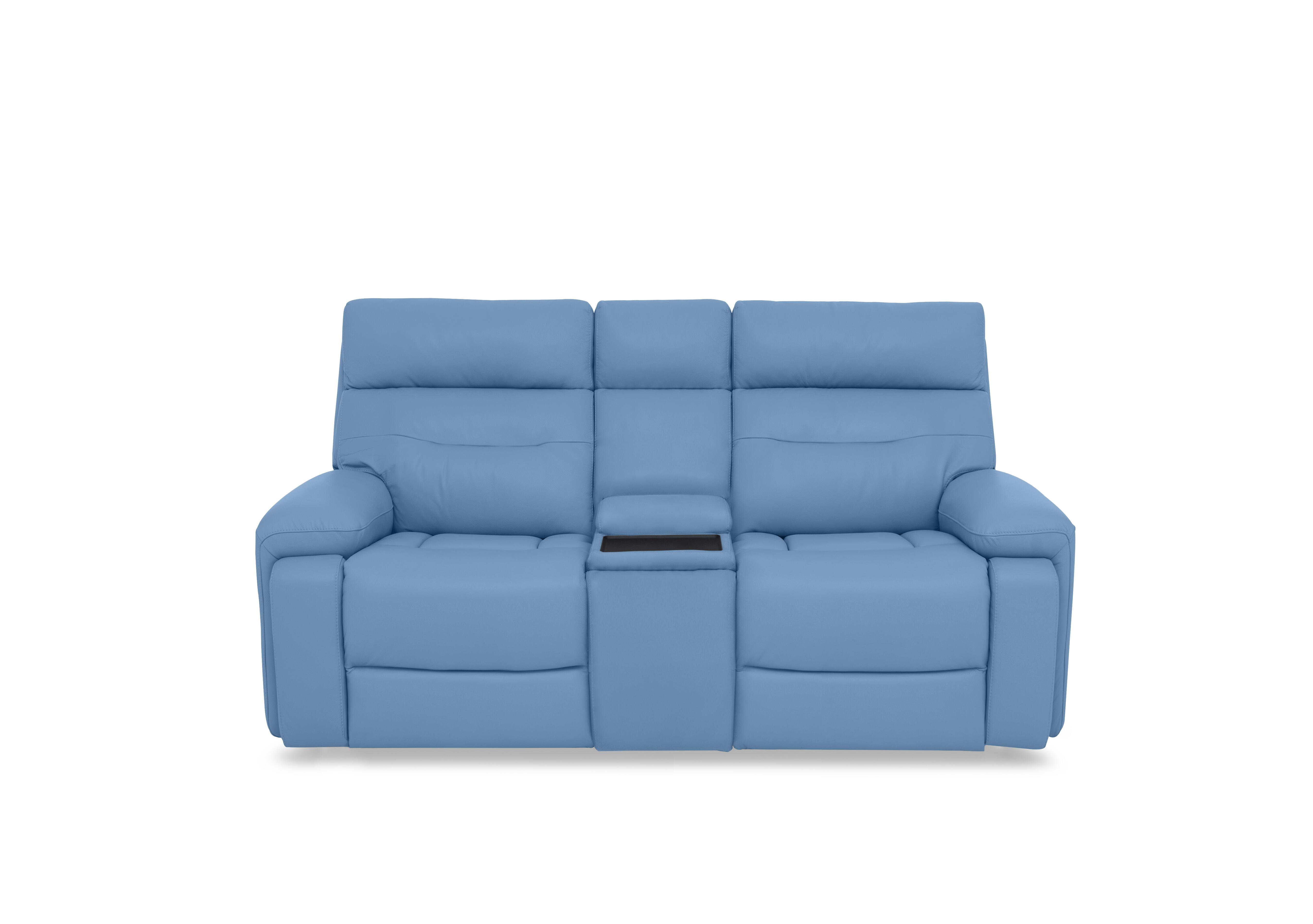 Cinemax Leather 2 Seater Media Console Power Recliner Sofa with Power Headrests in Blu Le-9312 on Furniture Village