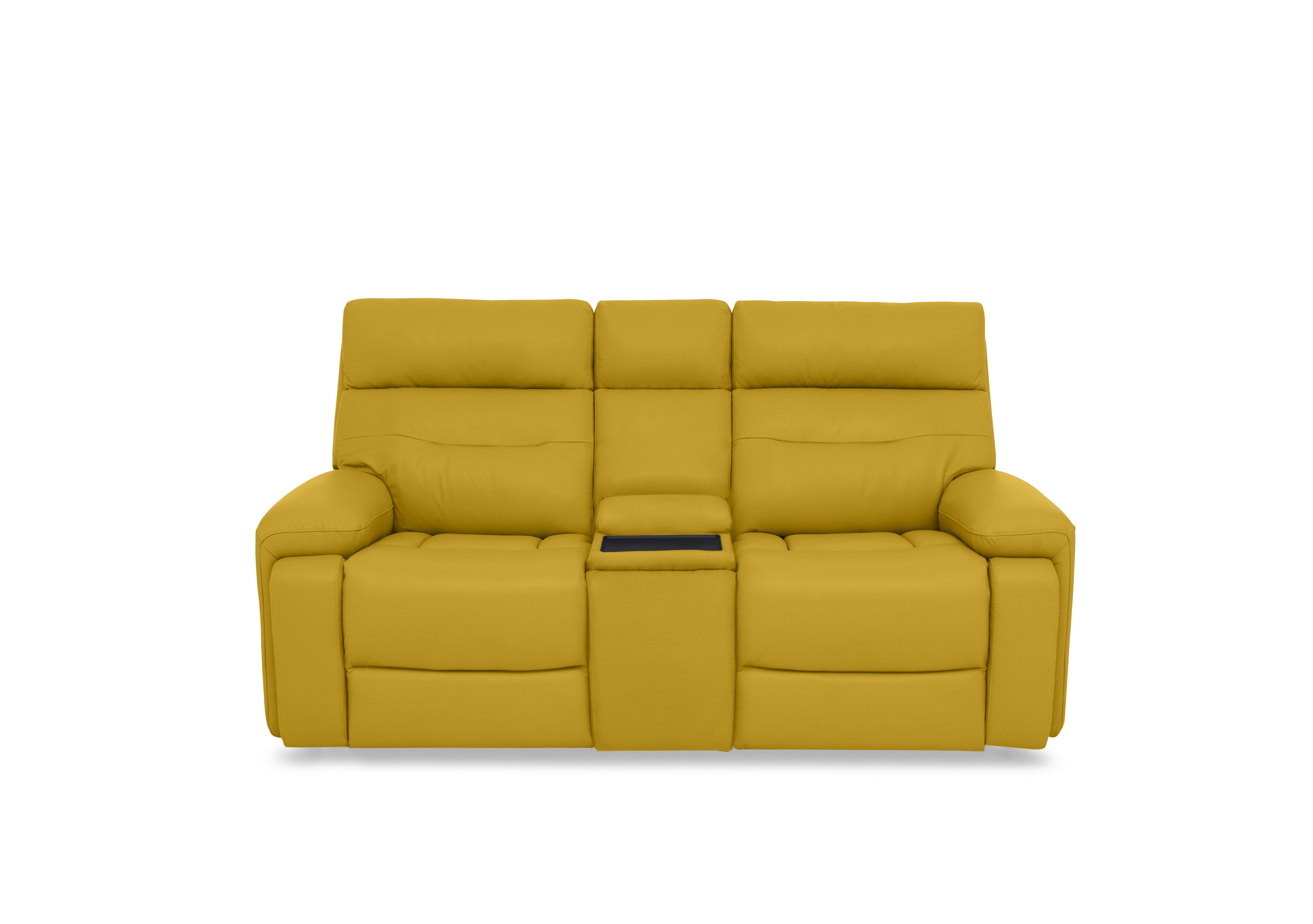 Cinemax Leather 2 Seater Media Console Power Recliner Sofa with Power Headrests in Giallo Le-9310 on Furniture Village