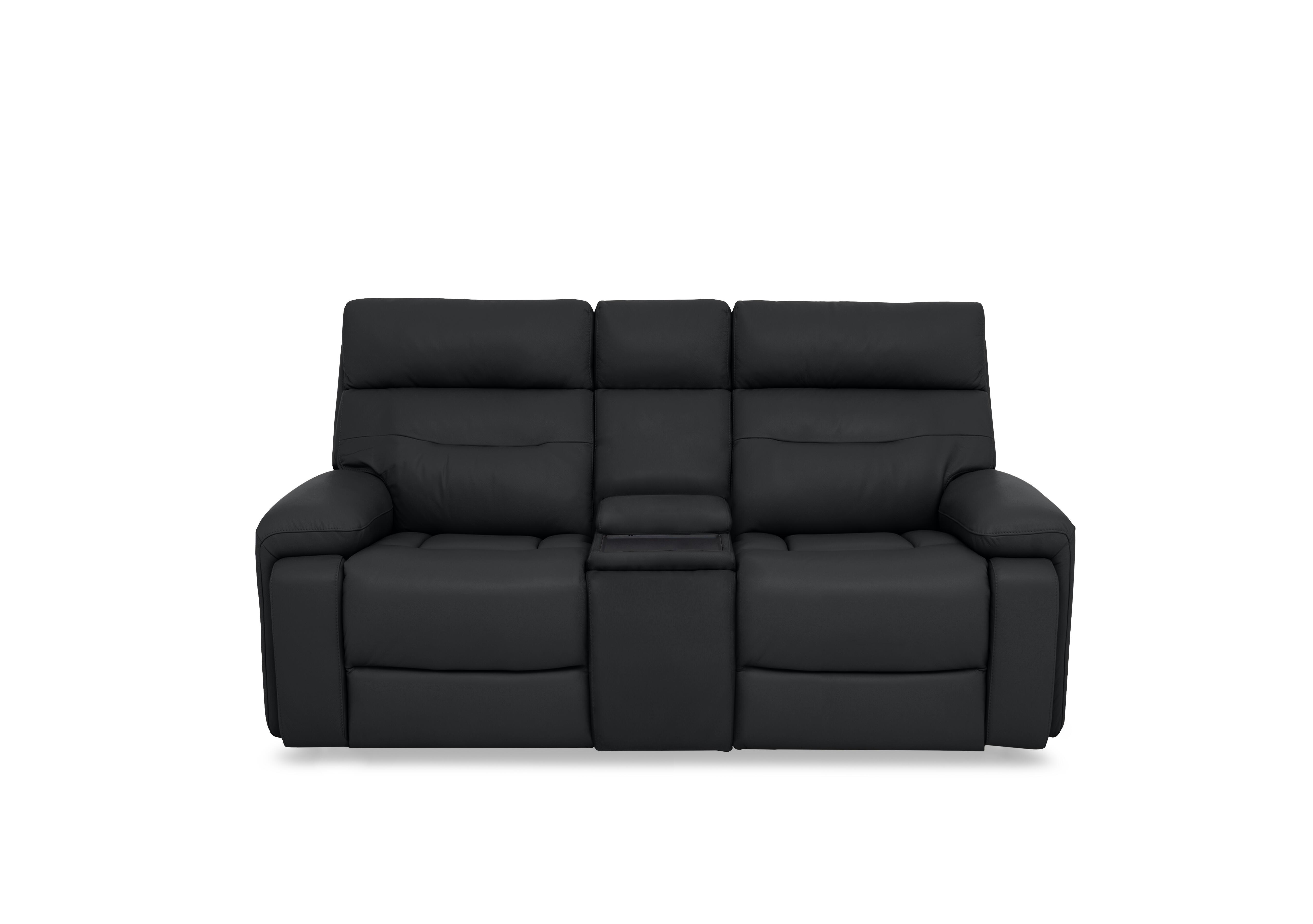 Cinemax Leather 2 Seater Media Console Power Recliner Sofa with Power Headrests in Natural Black Mica La4820 on Furniture Village