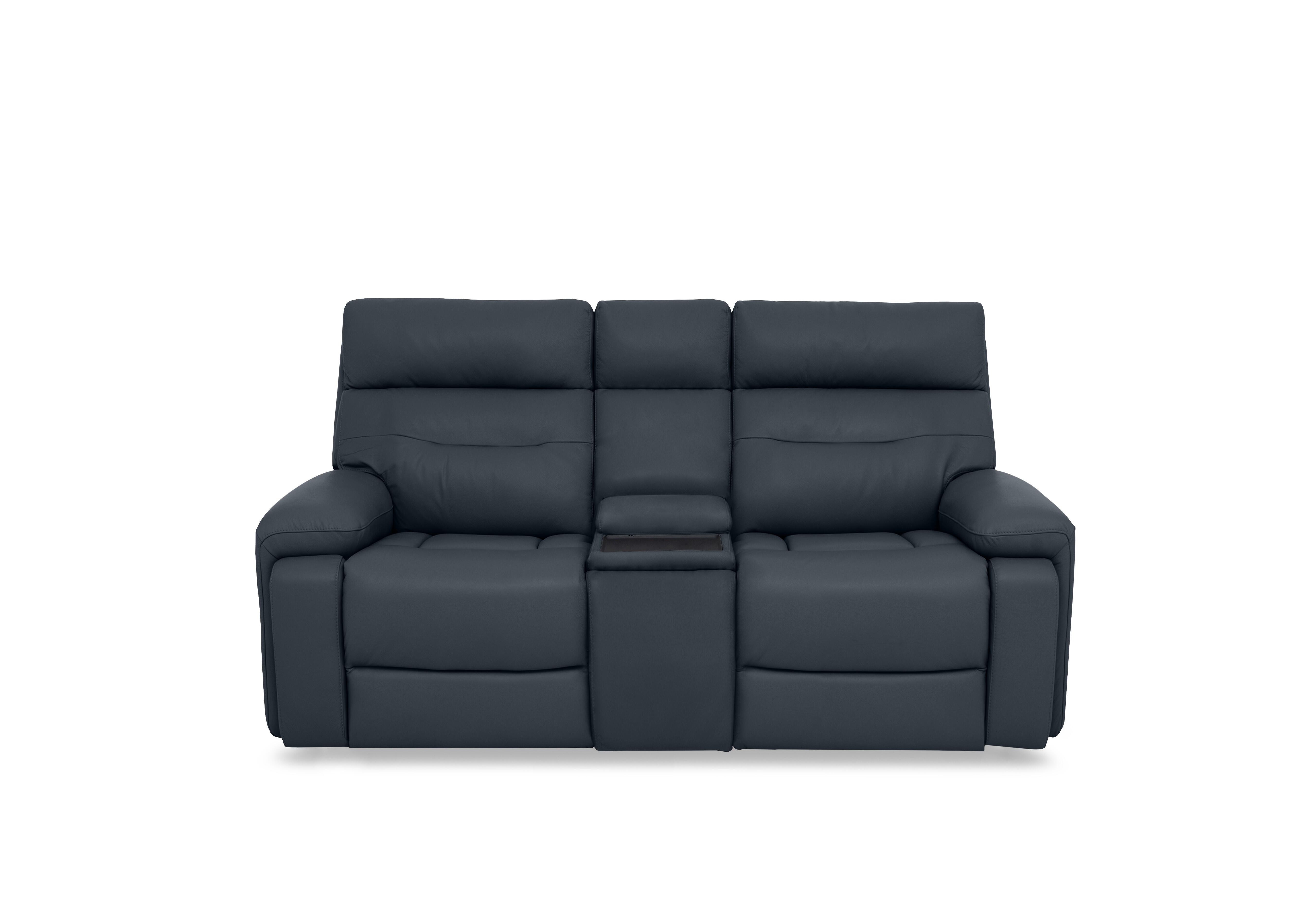 Cinemax Leather 2 Seater Media Console Power Recliner Sofa with Power Headrests in Natural Milled Navy La-4828 on Furniture Village