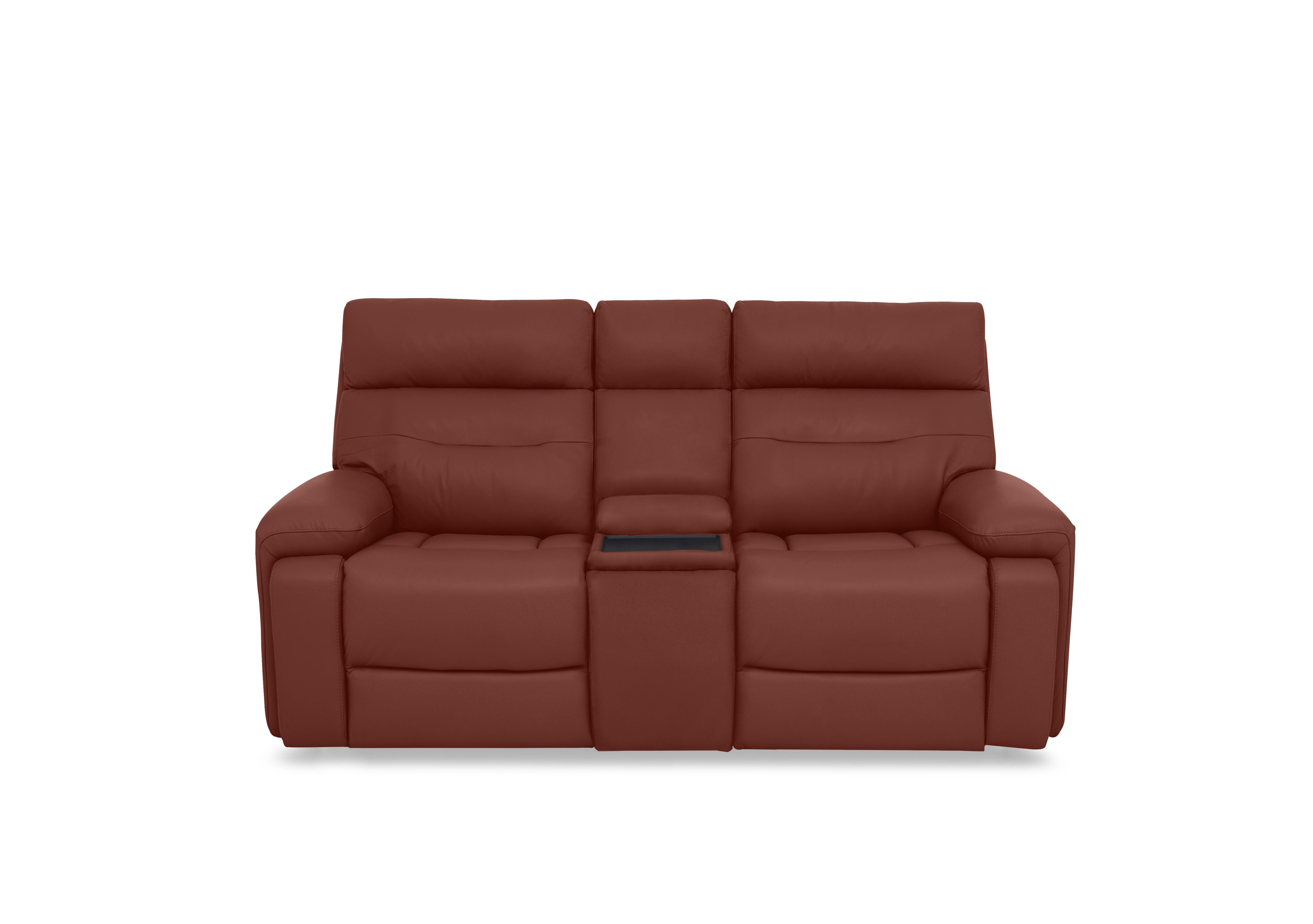 Cinemax Leather 2 Seater Media Console Power Recliner Sofa with Power Headrests in Natural Redmaple La-4826 on Furniture Village
