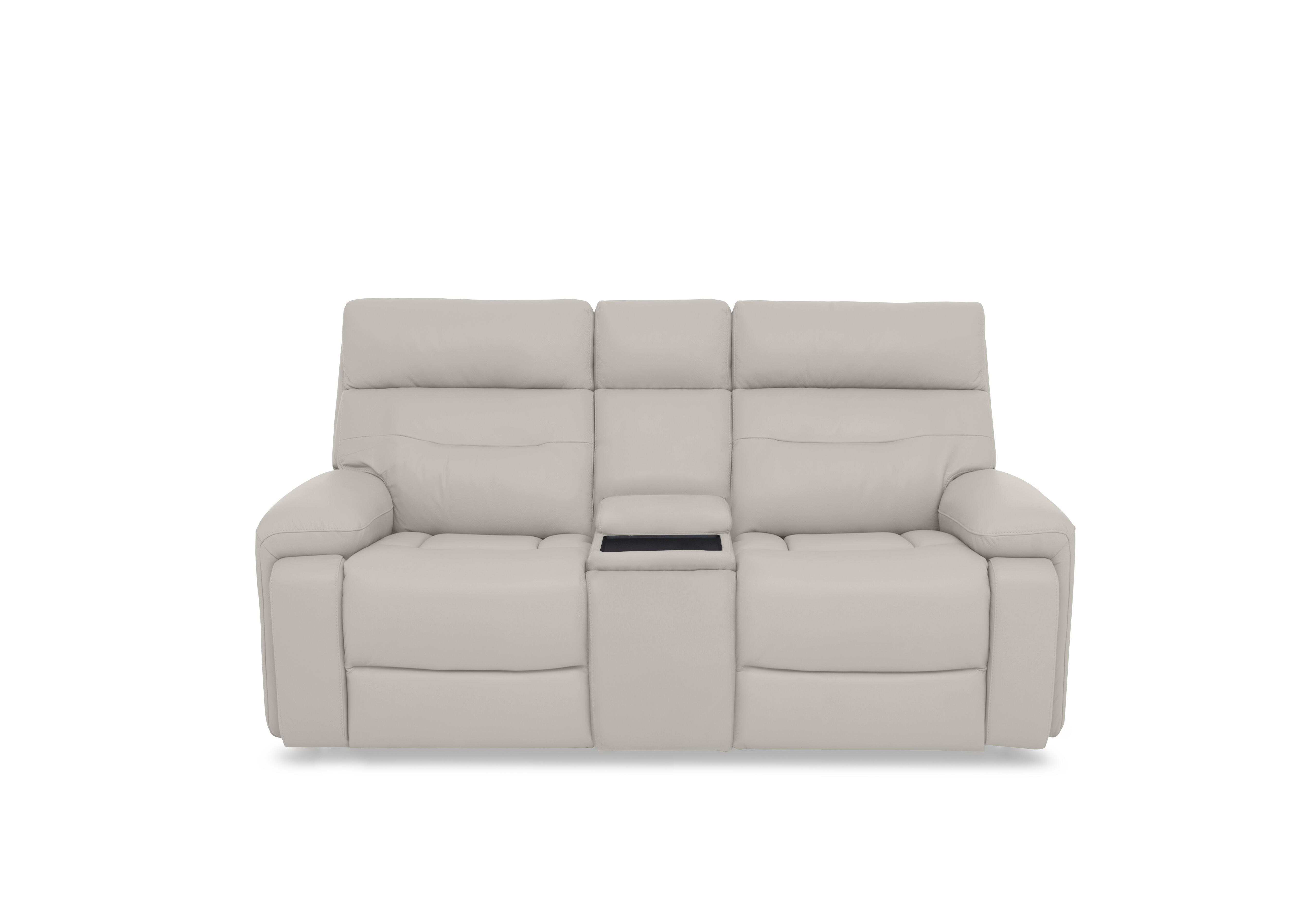 Cinemax Leather 2 Seater Media Console Power Recliner Sofa with Power Headrests in Sand Le-9303 on Furniture Village