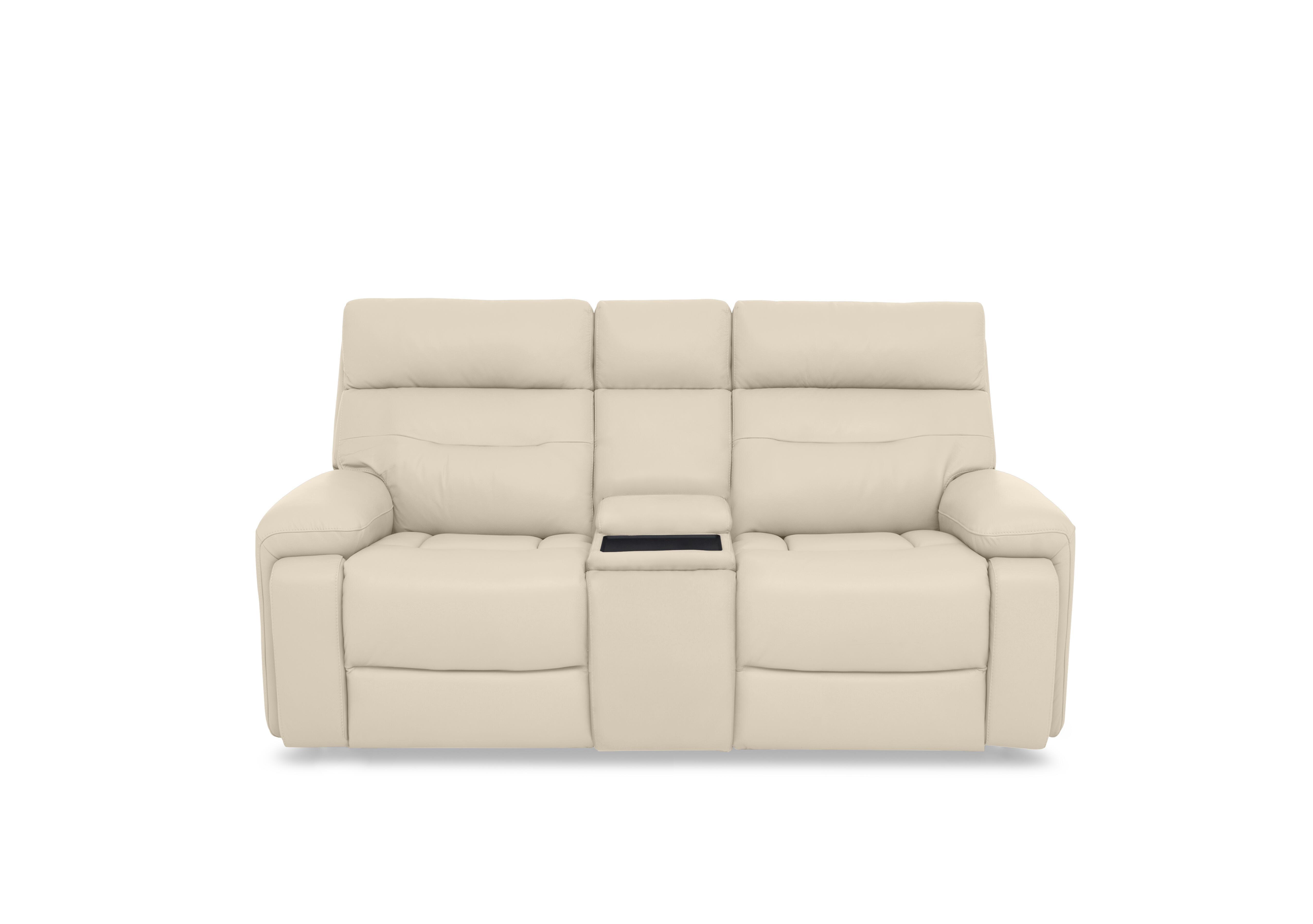 Cinemax Leather 2 Seater Media Console Power Recliner Sofa with Power Headrests in Stone Lx-6407 on Furniture Village