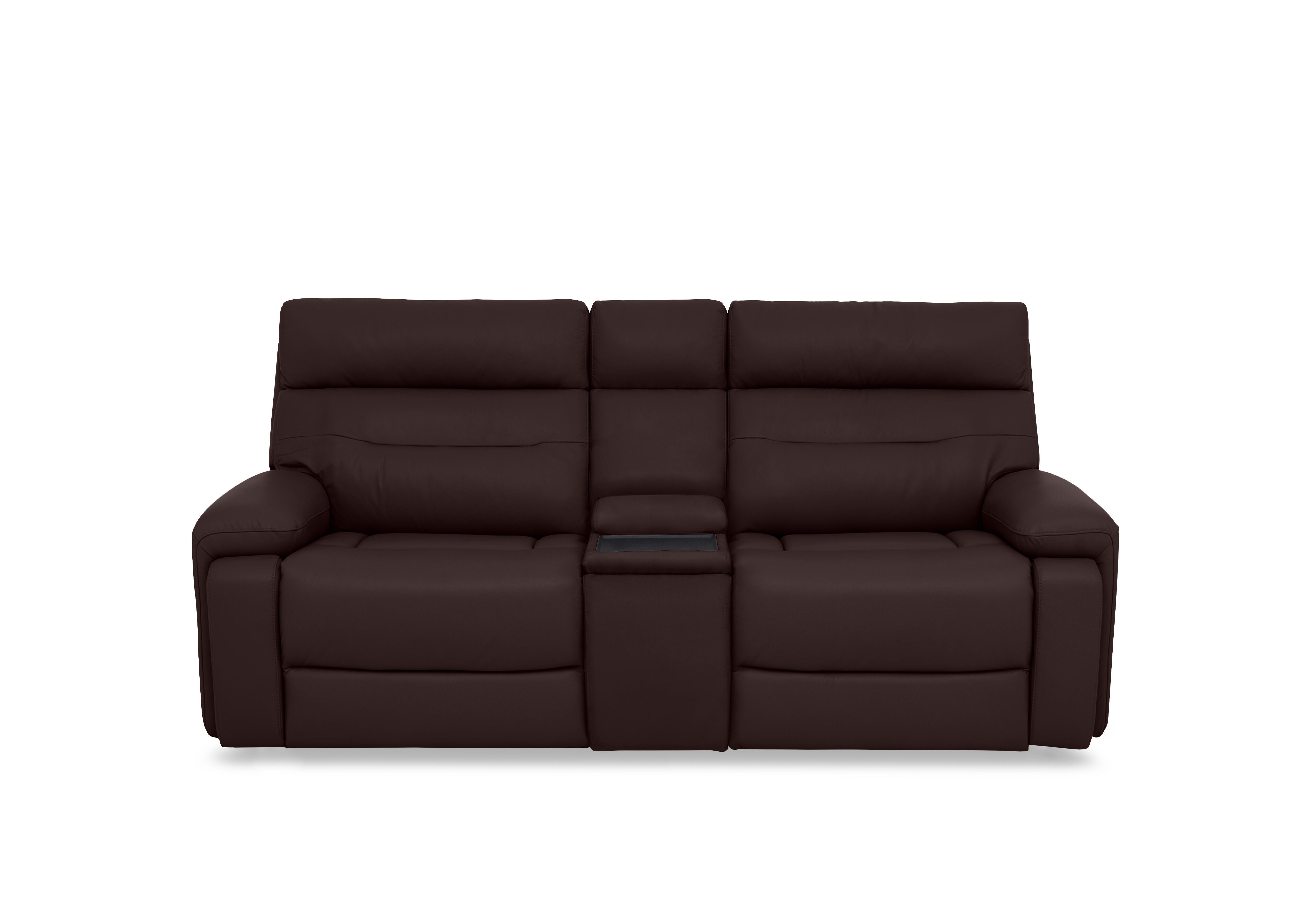 Cinemax Leather 3 Seater Media Console Power Recliner Sofa with Power Headrests in Burgundy Lx-6402 on Furniture Village