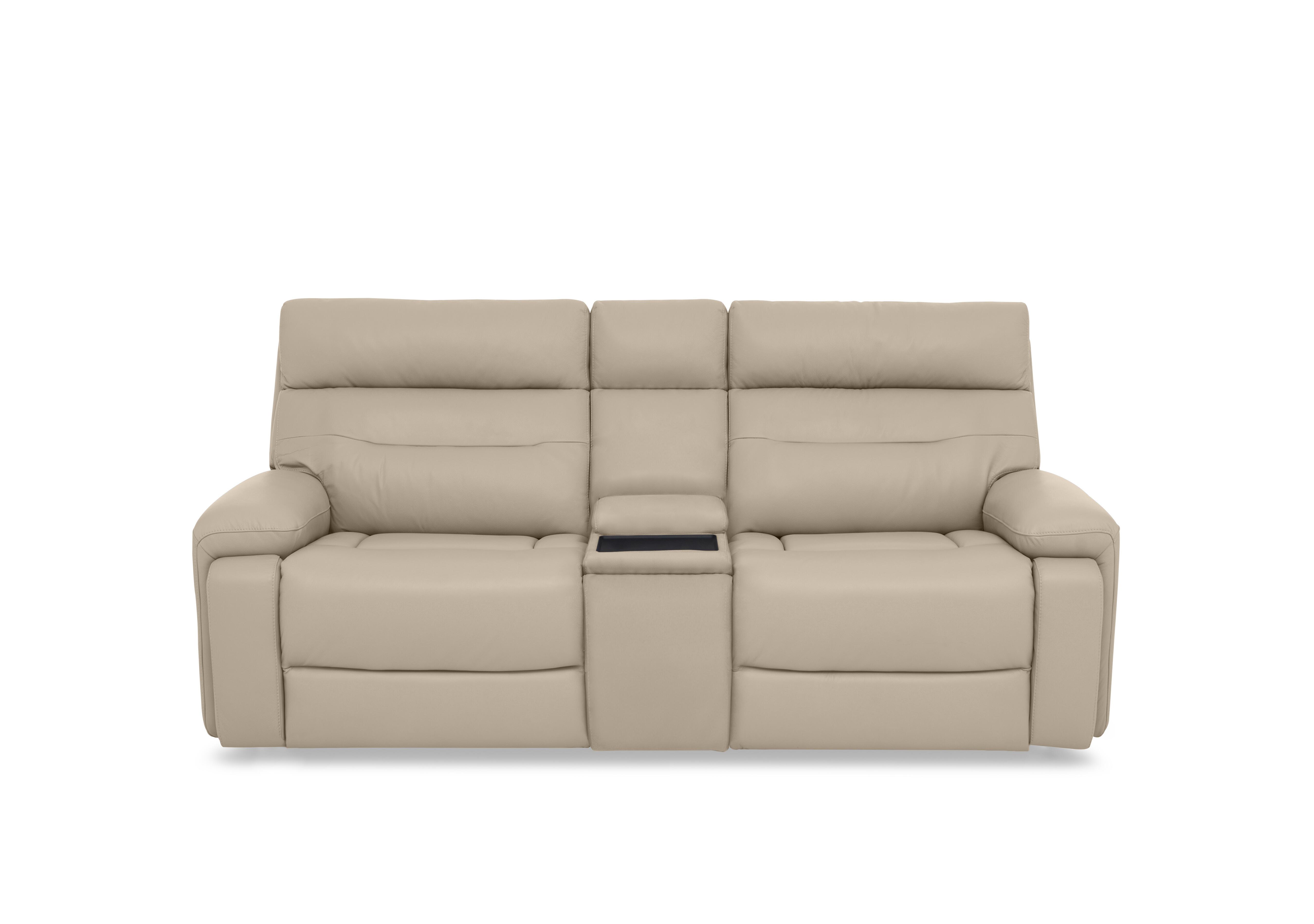 Cinemax Leather 3 Seater Media Console Power Recliner Sofa with Power Headrests in Dacota Pebble La-4305 on Furniture Village