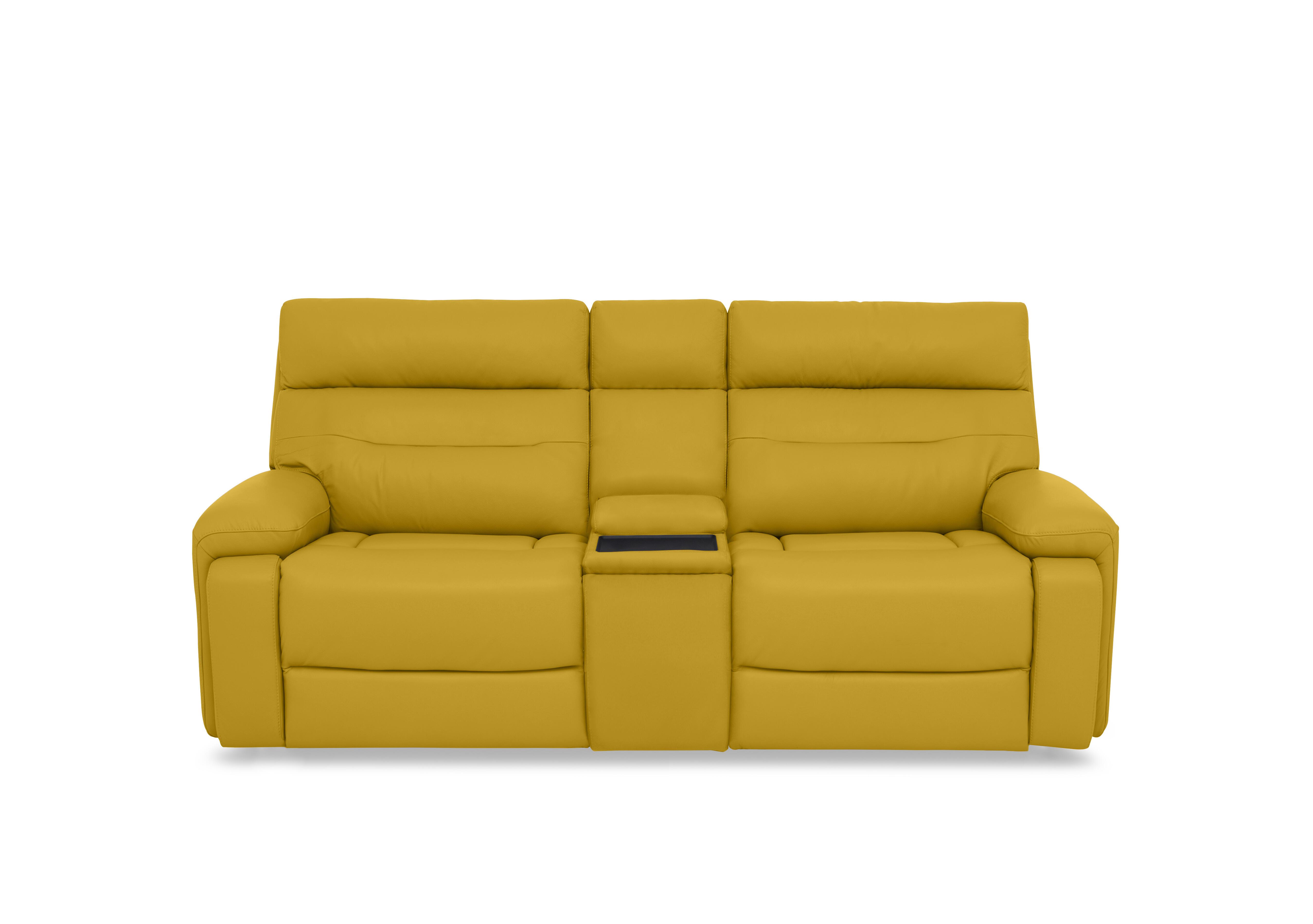 Cinemax Leather 3 Seater Media Console Power Recliner Sofa with Power Headrests in Giallo Le-9310 on Furniture Village