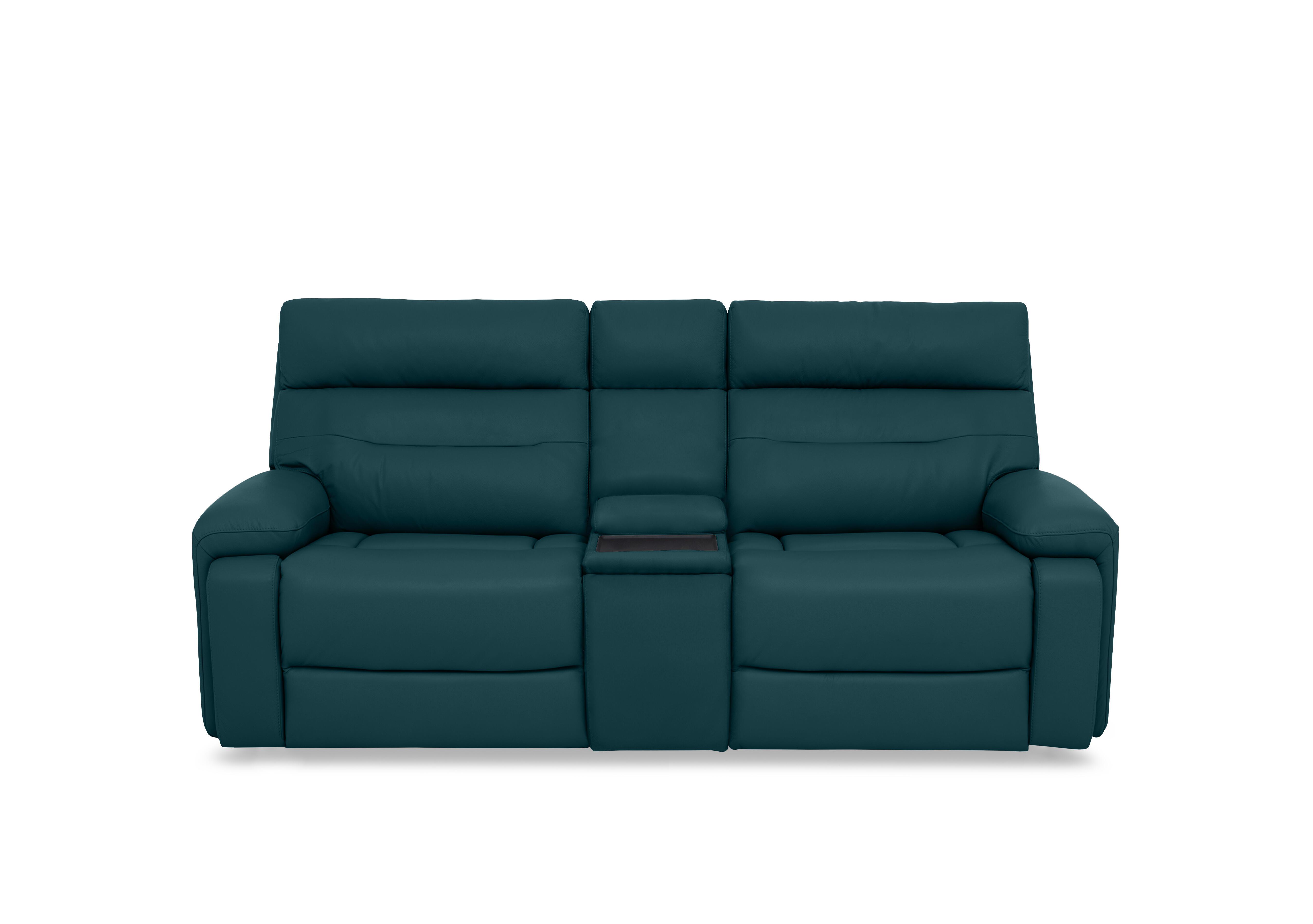 Cinemax Leather 3 Seater Media Console Power Recliner Sofa with Power Headrests in Midnight Jade Matte Le-9324 on Furniture Village