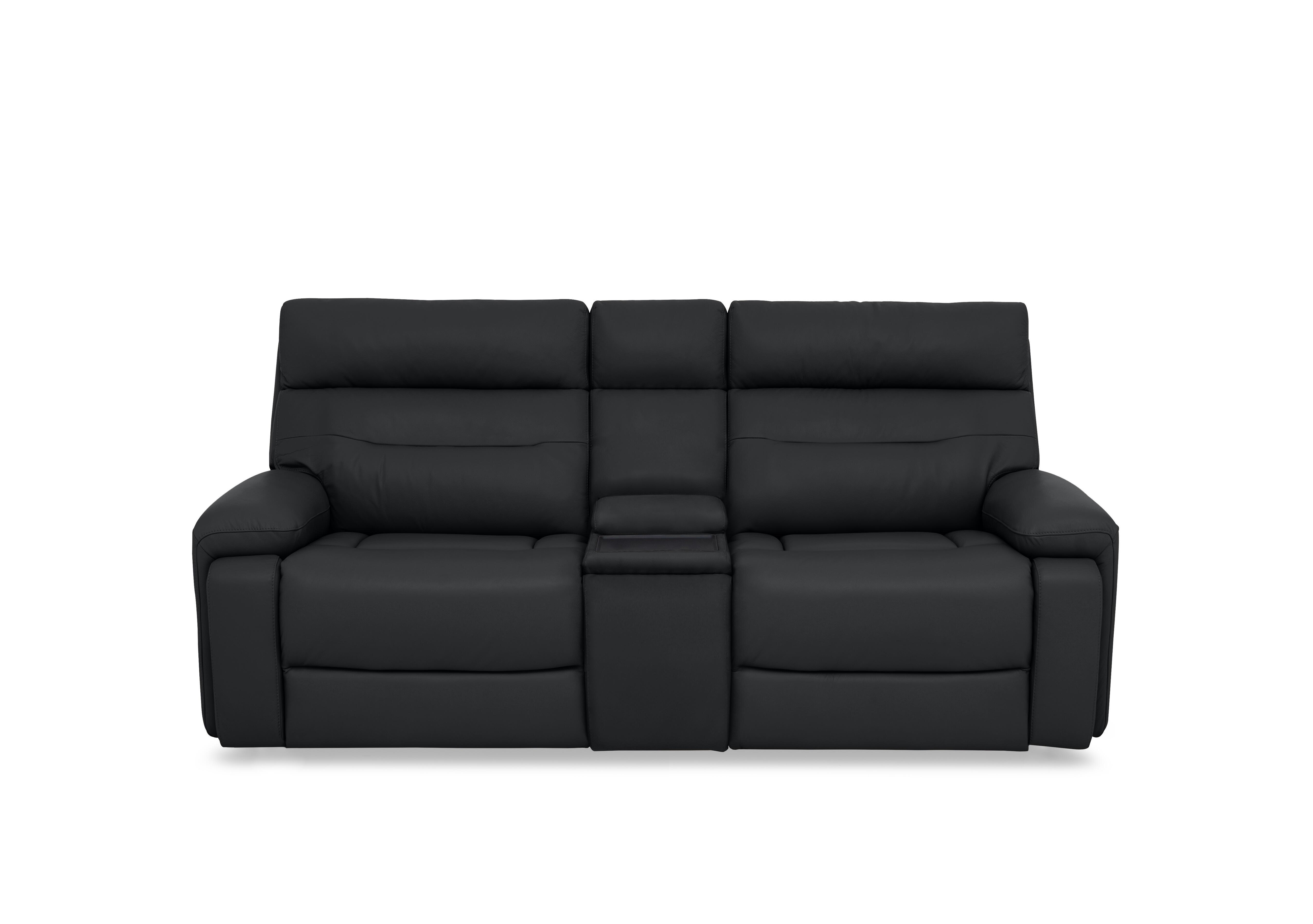Cinemax Leather 3 Seater Media Console Power Recliner Sofa with Power Headrests in Natural Black Mica La4820 on Furniture Village