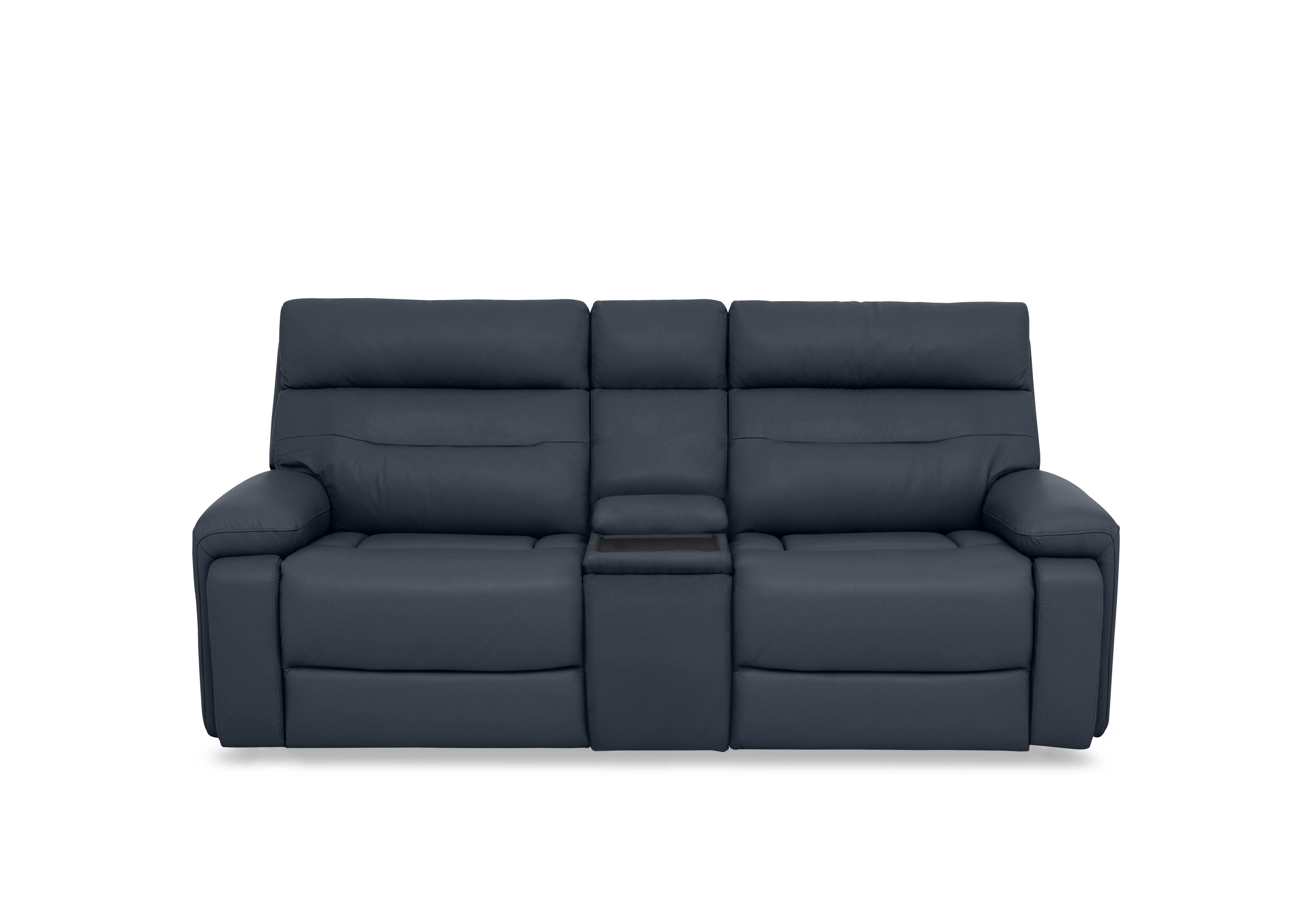 Cinemax Leather 3 Seater Media Console Power Recliner Sofa with Power Headrests in Natural Milled Navy La-4828 on Furniture Village