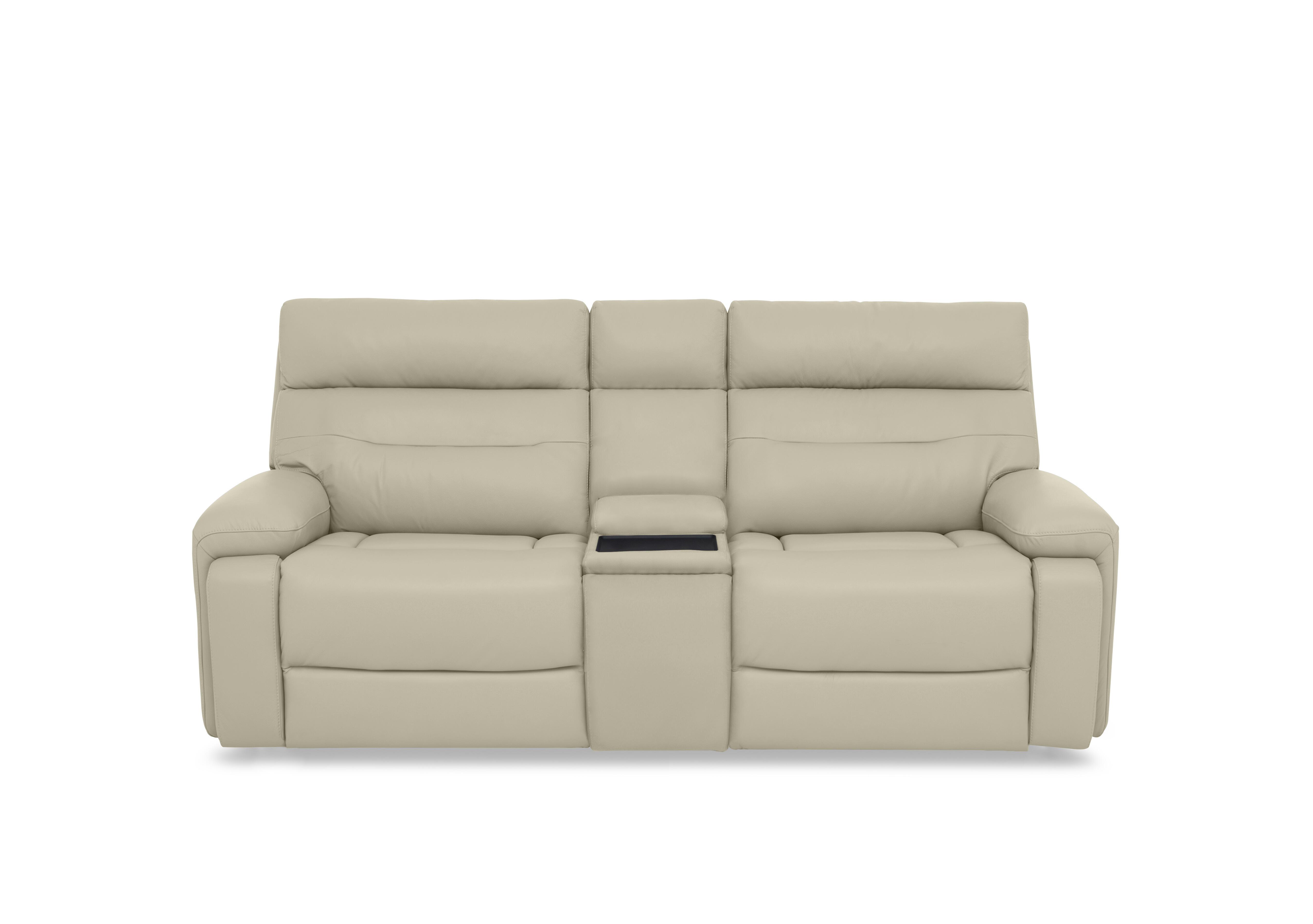 Cinemax Leather 3 Seater Media Console Power Recliner Sofa with Power Headrests in Natural Sand La-4827 on Furniture Village
