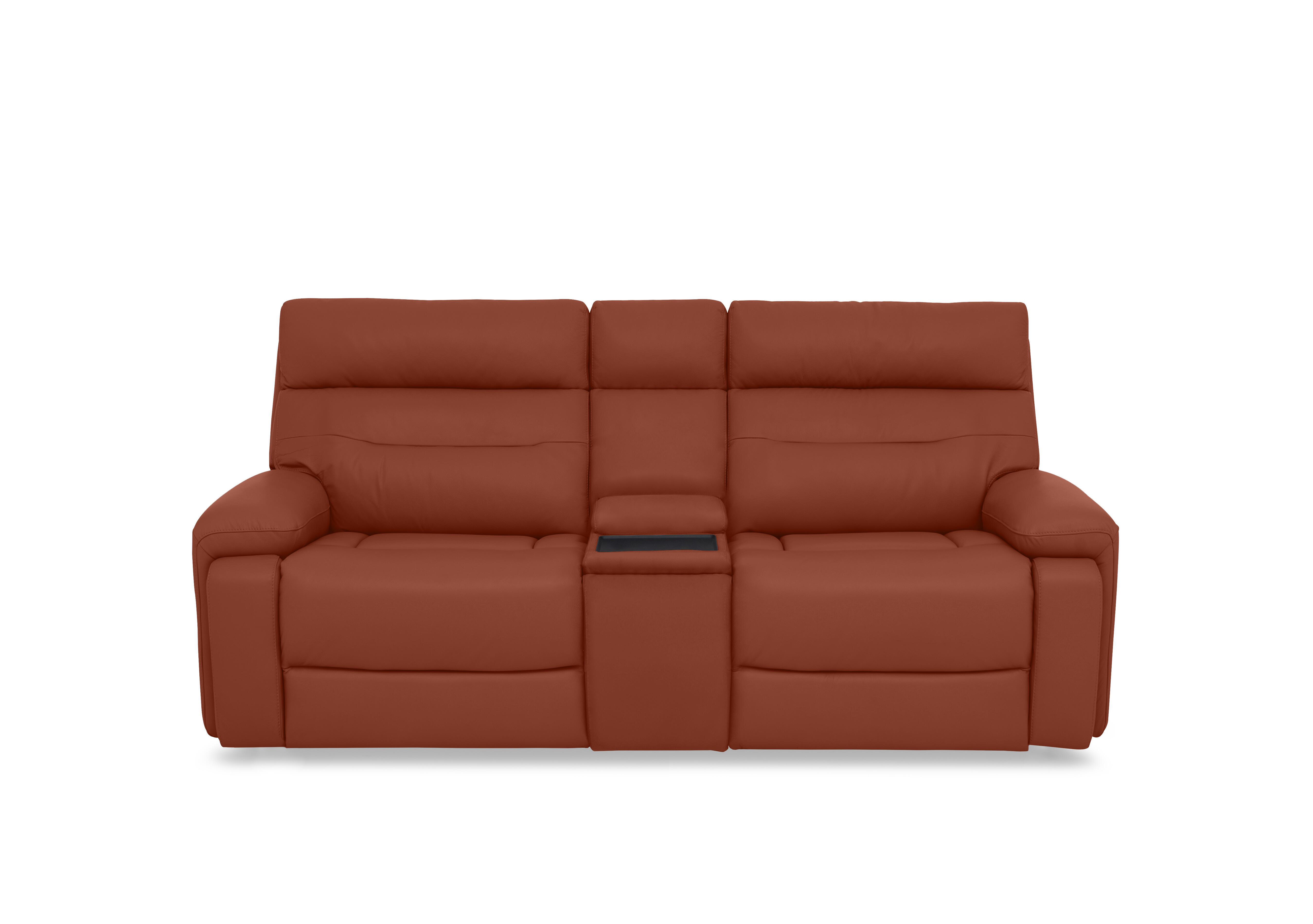 Cinemax Leather 3 Seater Media Console Power Recliner Sofa with Power Headrests in Red Maple Matte Le-9326 on Furniture Village