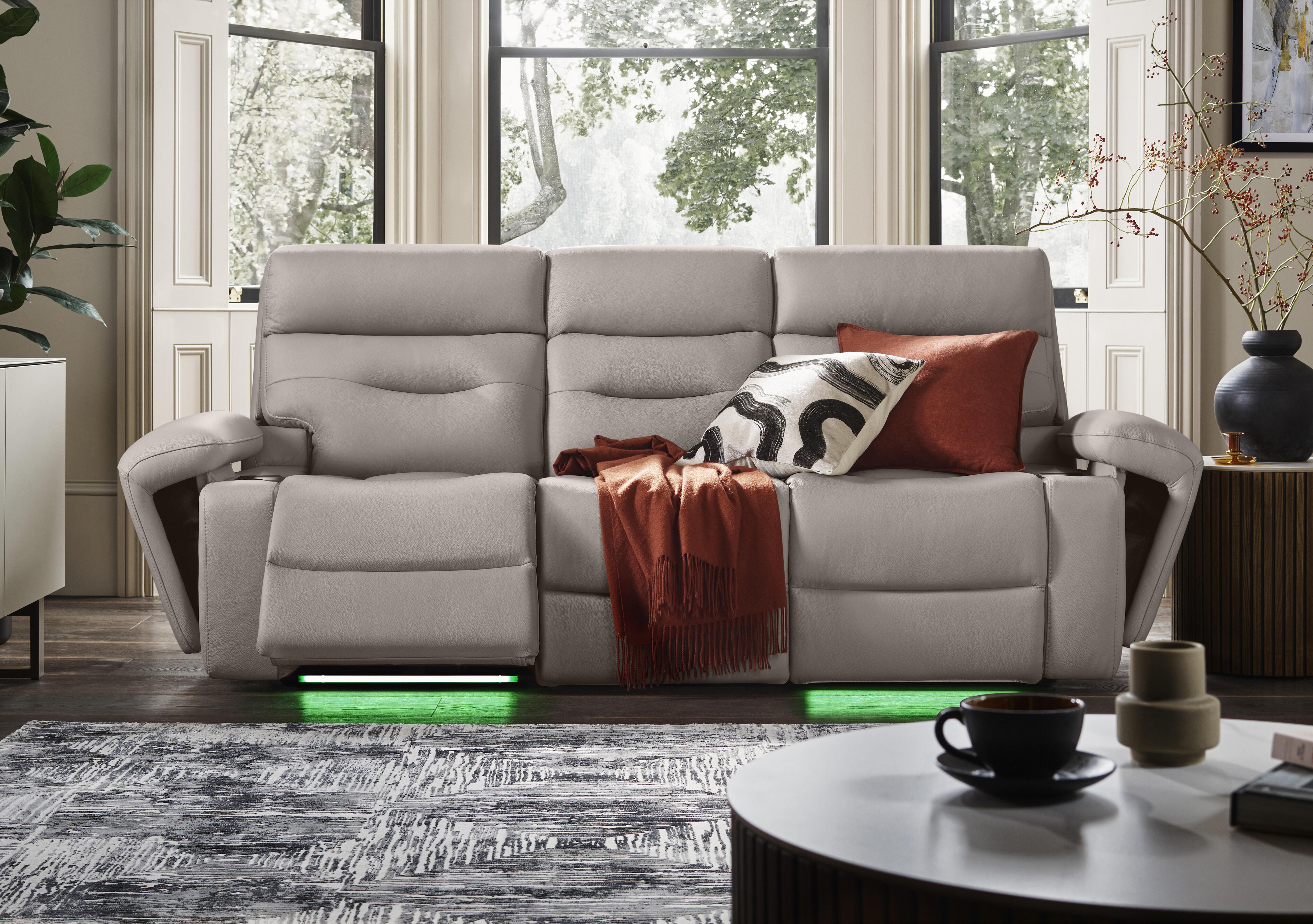 Cinemax Leather 3 Seater 3 Cushion Media Arms Power Recliner Sofa with Power Headrests in  on Furniture Village