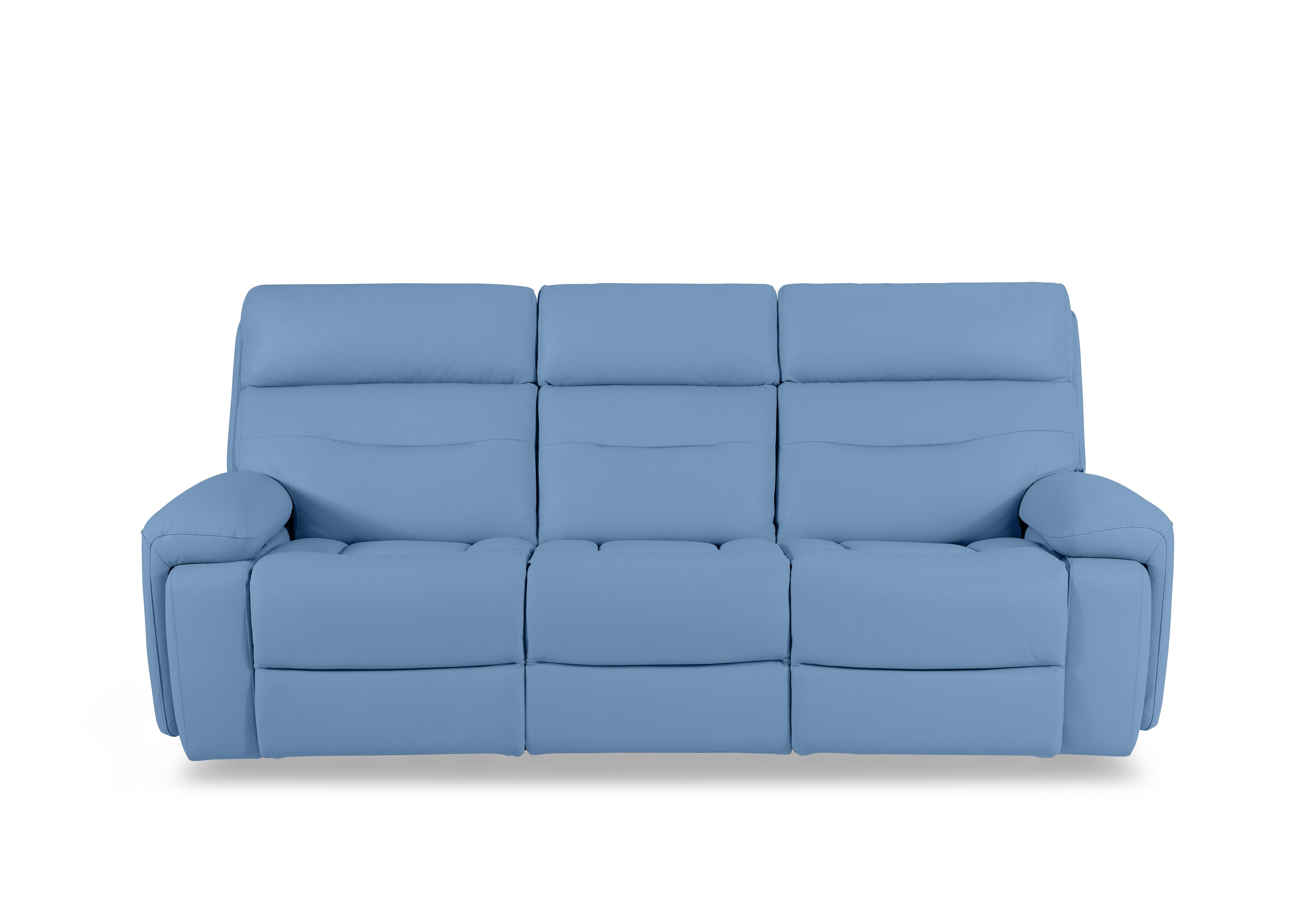 Cinemax Leather 3 Seater 3 Cushion Media Arms Power Recliner Sofa with Power Headrests in Blu Le-9312 on Furniture Village