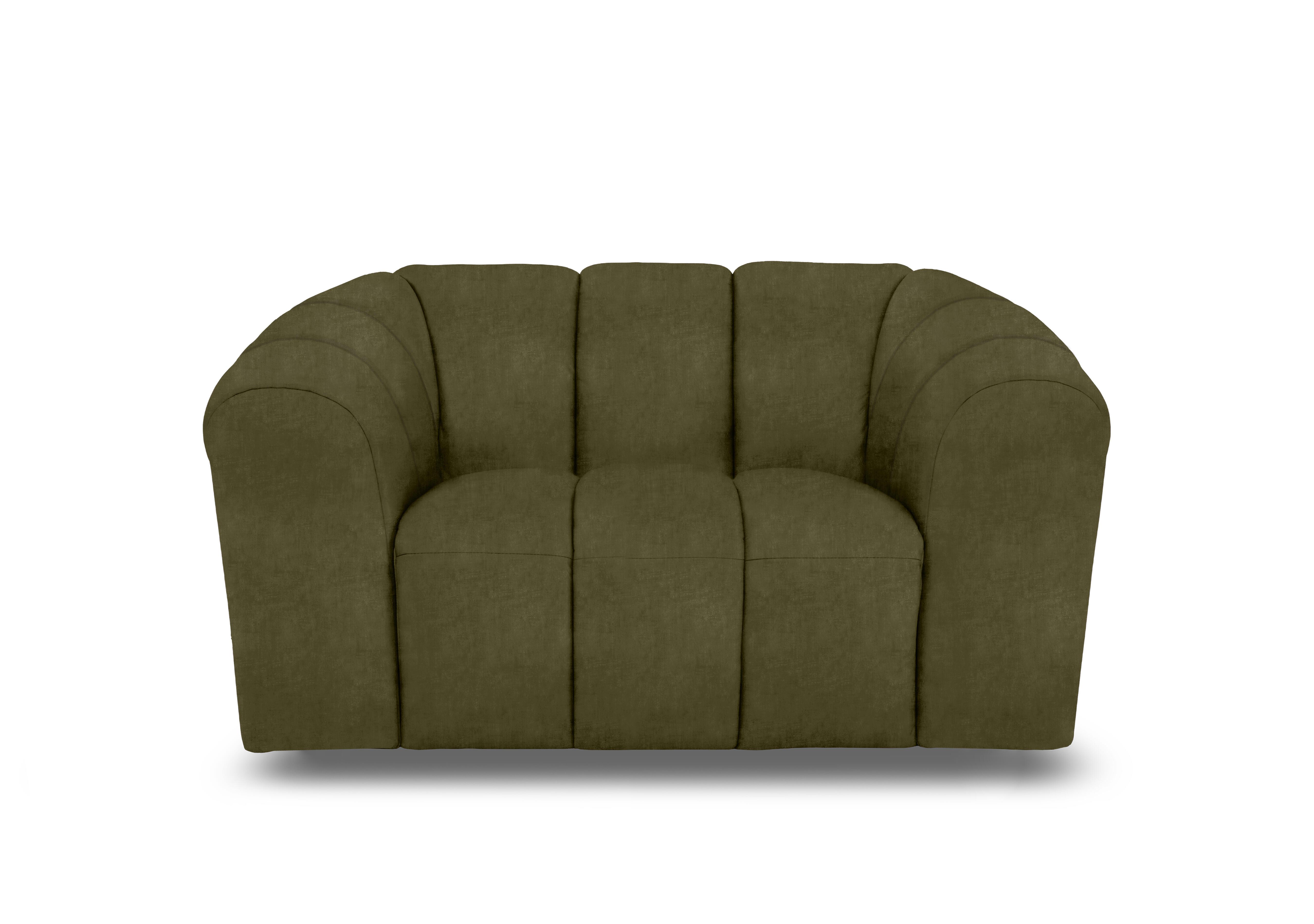 Rhianna Fabric Cuddler Chair in Manhattan Olive Green 58006 on Furniture Village