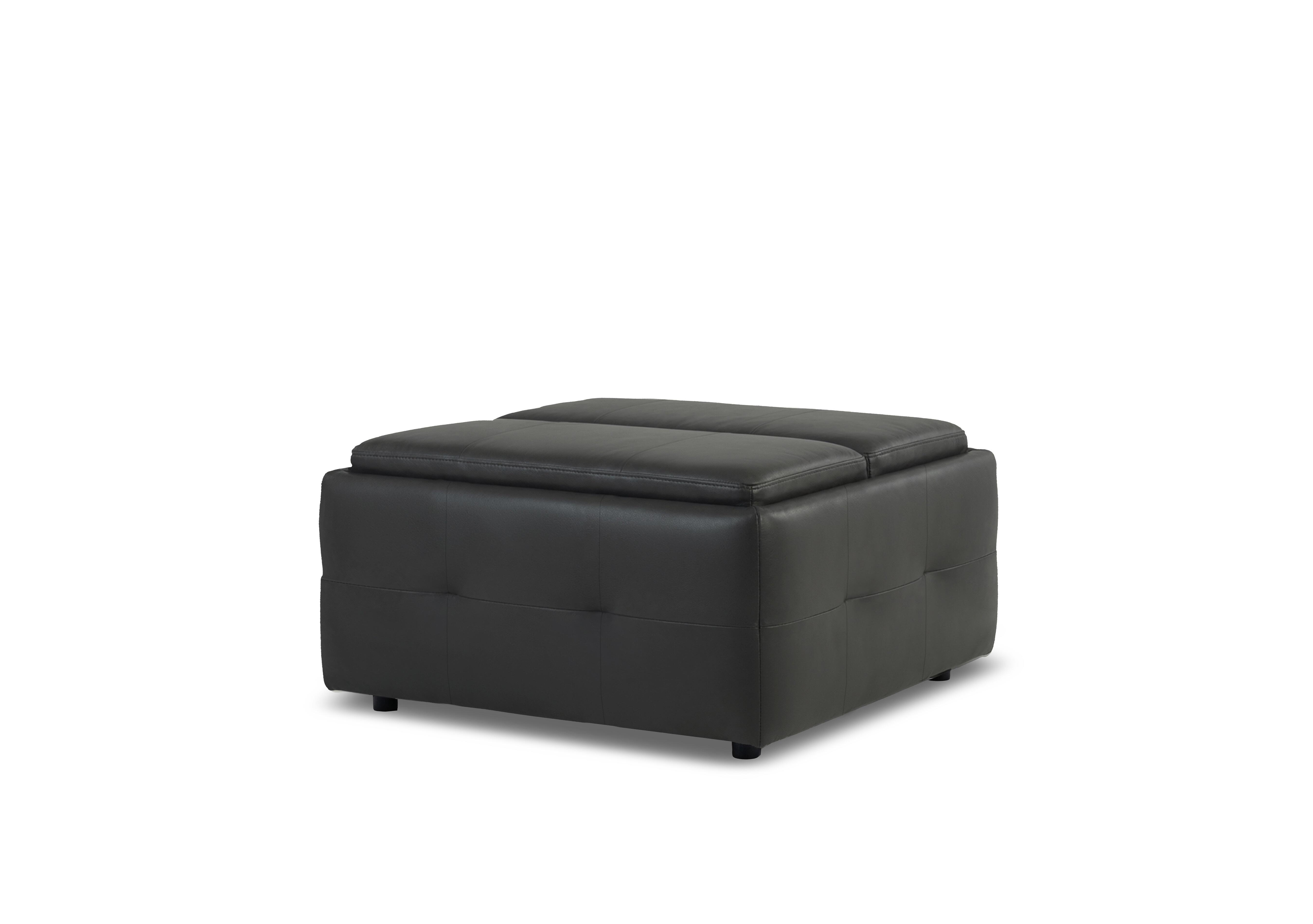 Monarch Leather Tray Storage Footstool in Montana Charcoal Cat-60/25 on Furniture Village