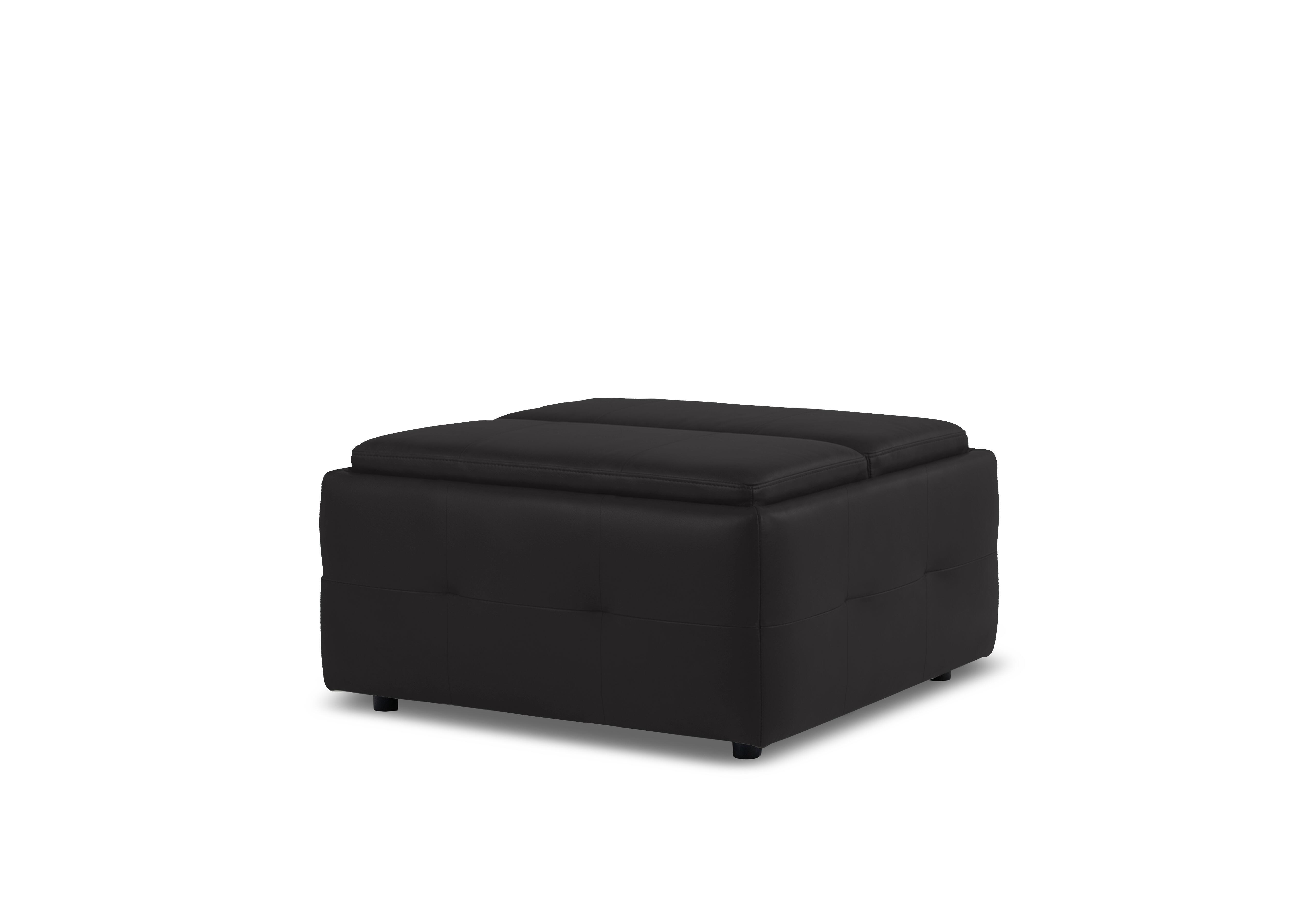 Monarch Leather Tray Storage Footstool in Montana Jet Black Cat-60/22 on Furniture Village