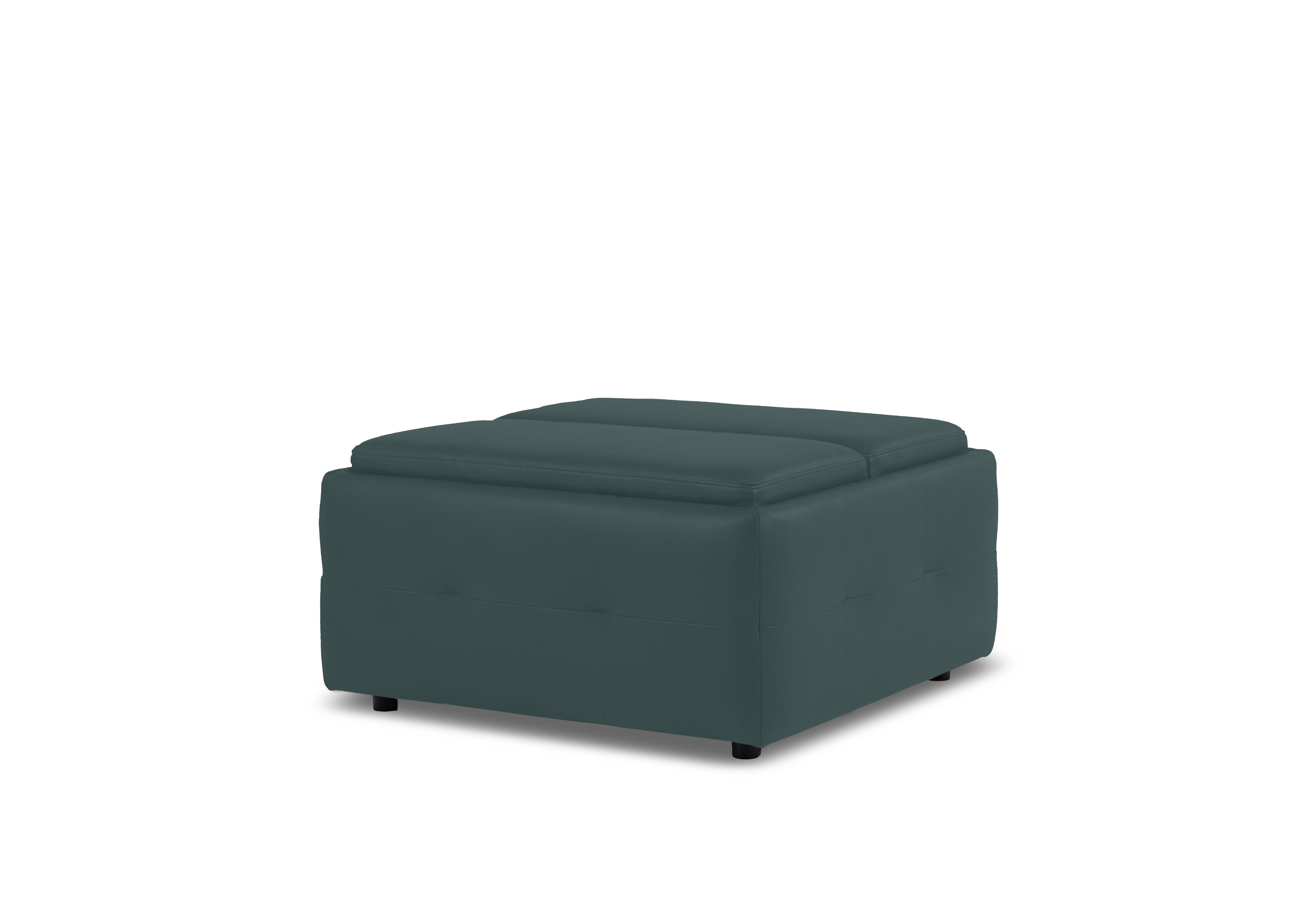 Monarch Leather Tray Storage Footstool in Oslo Peacock Cat-40/09 on Furniture Village