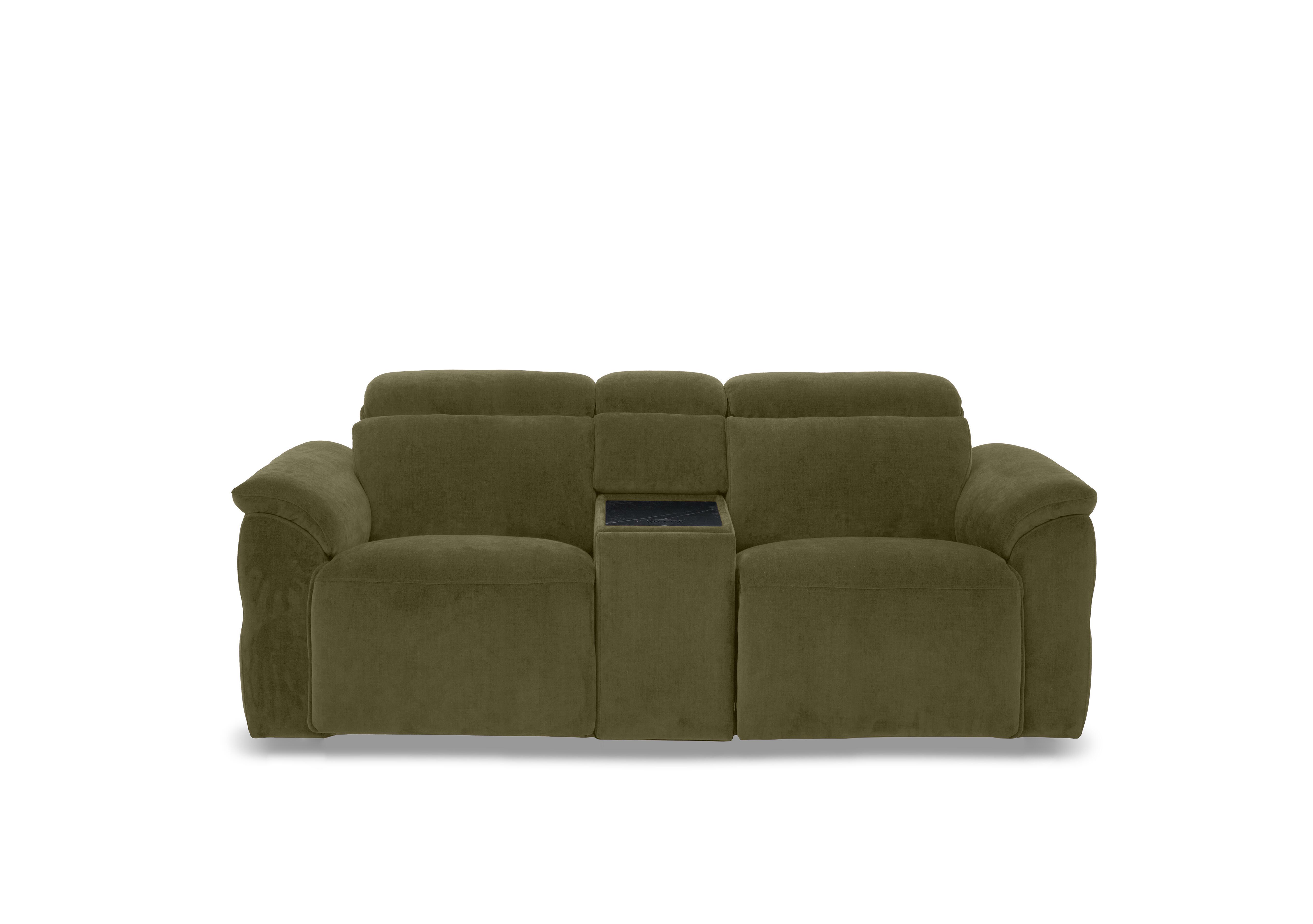 Dolomite 2 Seater Fabric Power Recliner Sofa with Power Headrests and Console in Manhattan Olive Green 58006 on Furniture Village