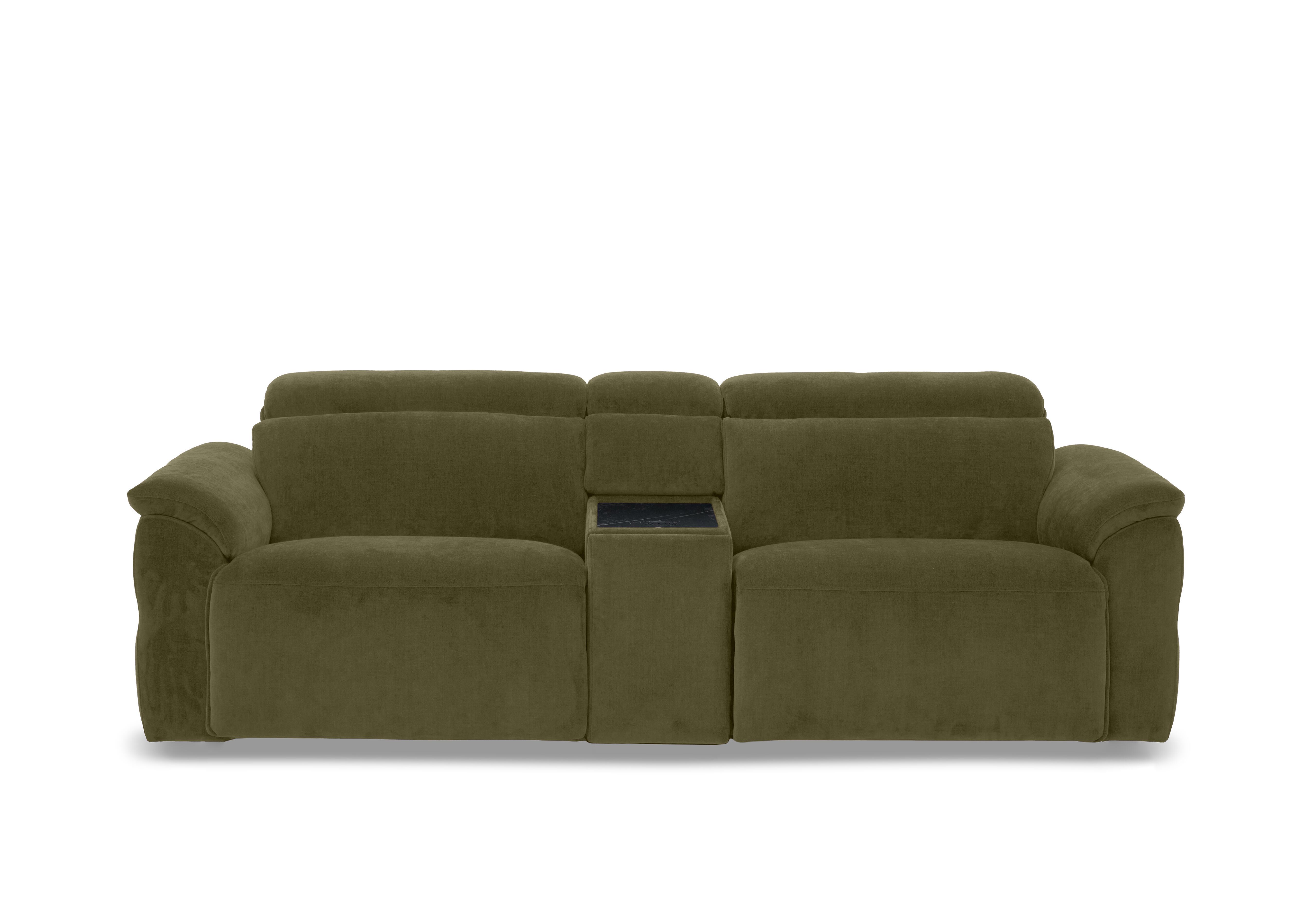 Dolomite 3 Seater Fabric Power Recliner Sofa with Power Headrests and Console in Manhattan Olive Green 58006 on Furniture Village