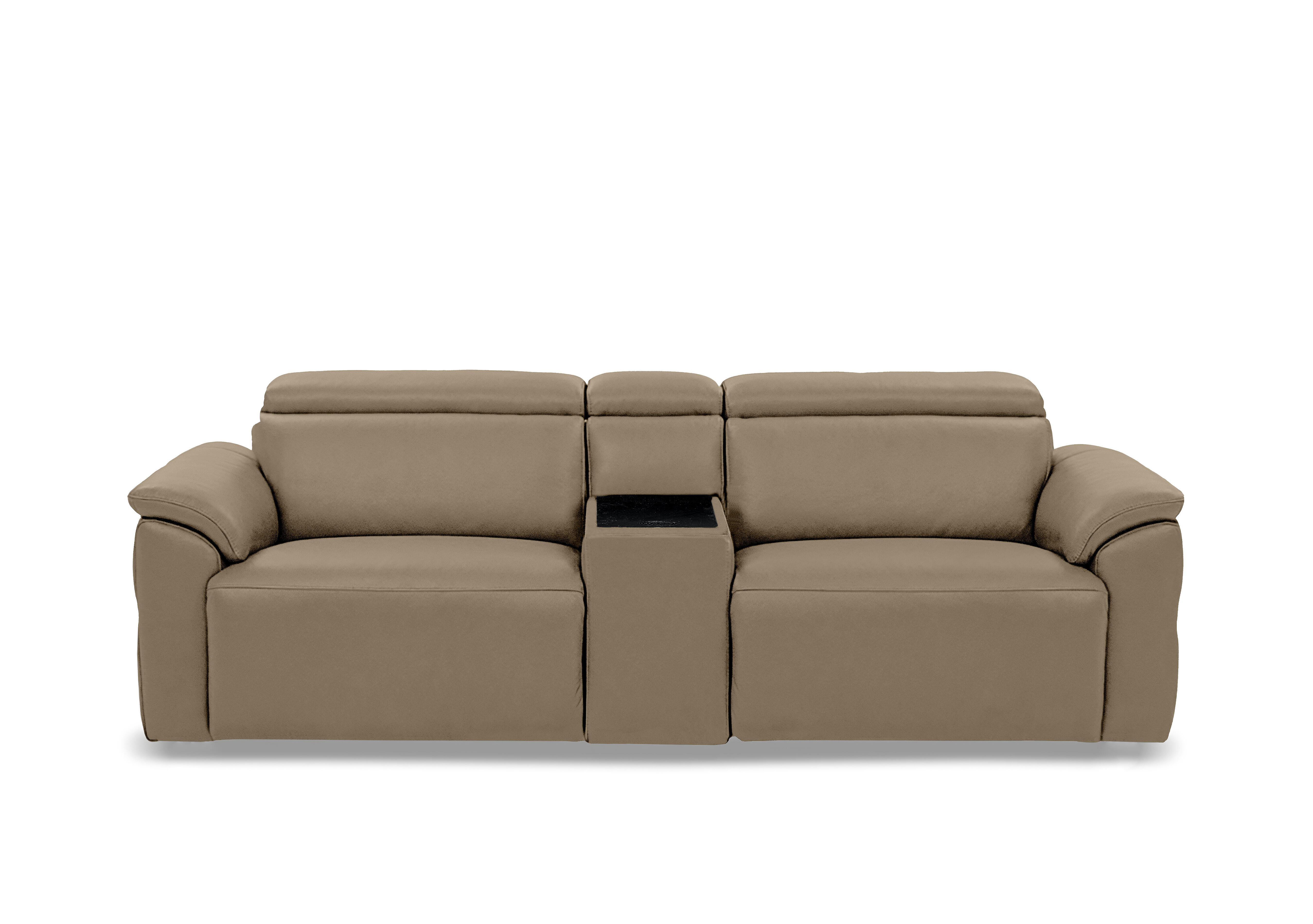 Dolomite 3 Seater Leather Power Recliner Sofa with Power Headrests and Console in Montana Barley Cat-60/06 on Furniture Village