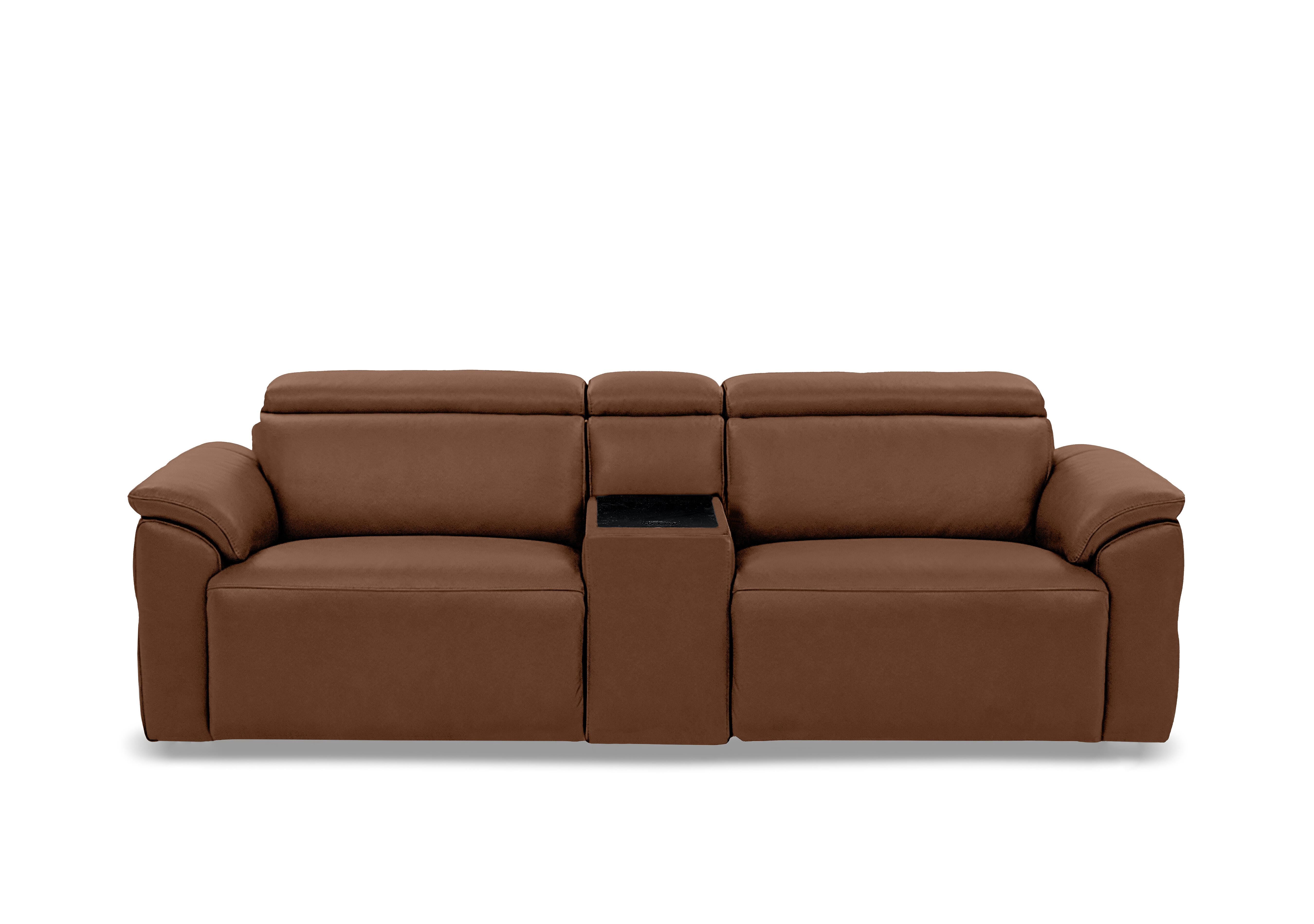 Dolomite 3 Seater Leather Power Recliner Sofa with Power Headrests and Console in Montana Butterscotch Cat-60/07 on Furniture Village