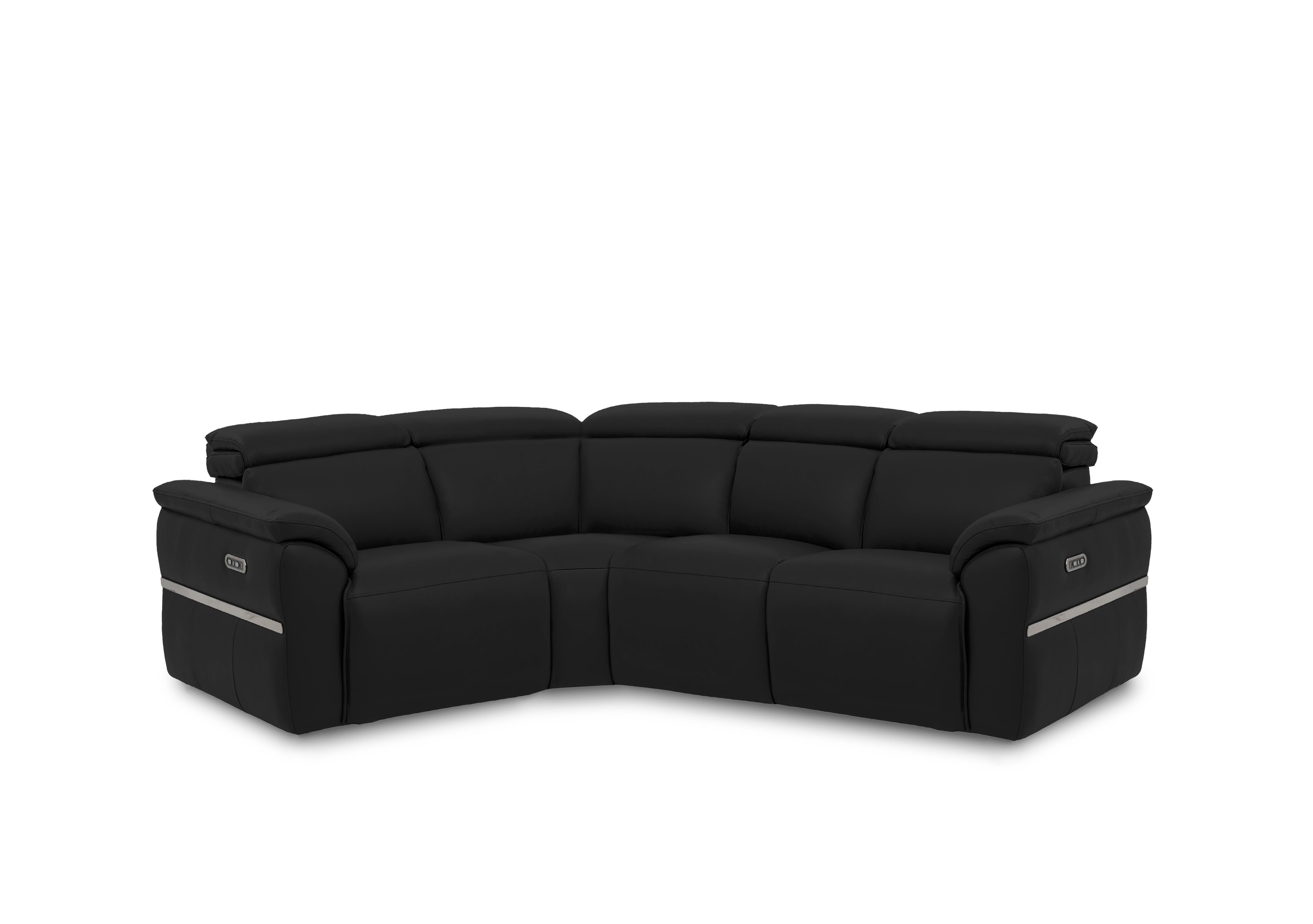 Dolomite Small Leather Corner Sofa in Oslo Jet Black Cat-40/23 on Furniture Village