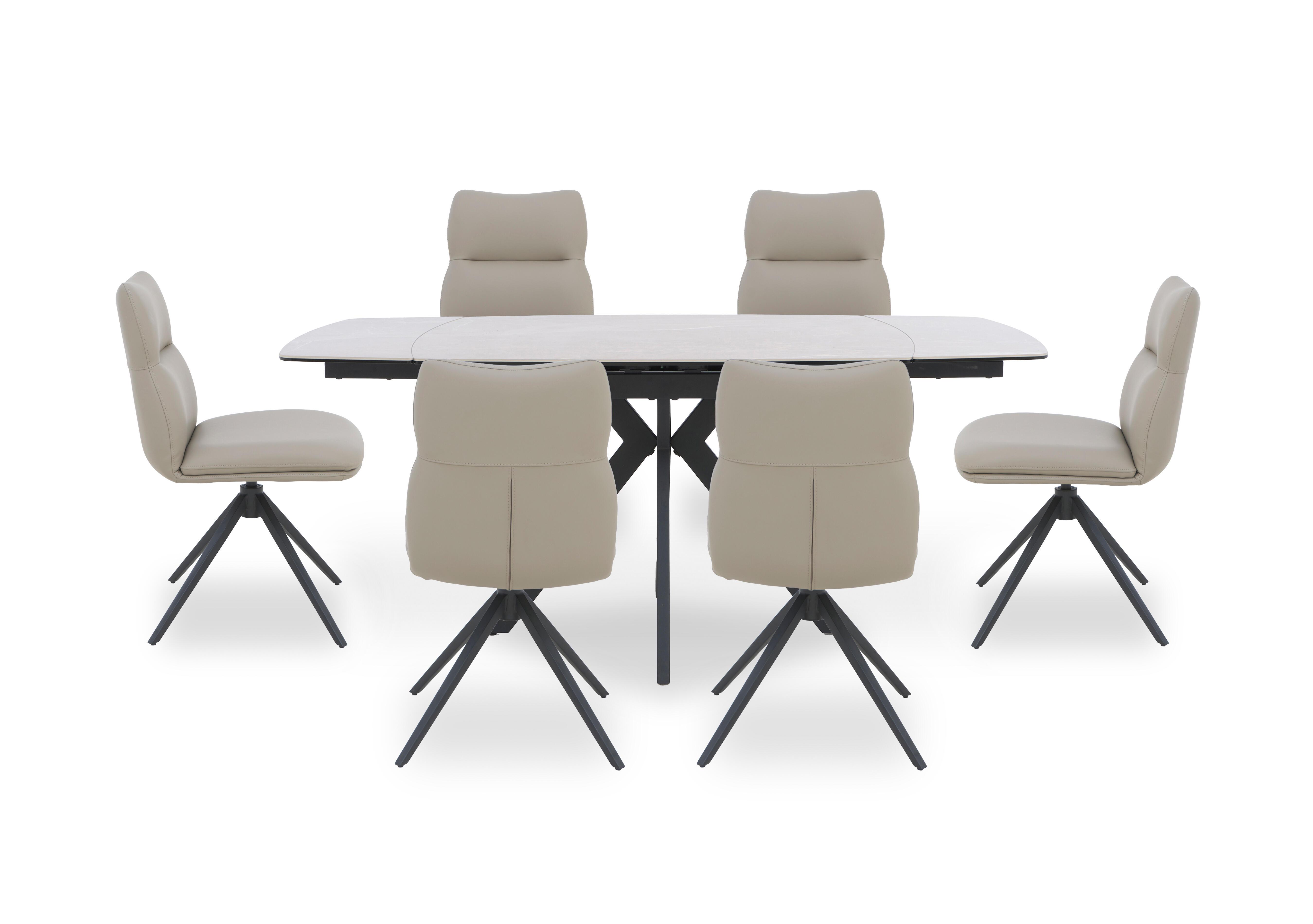 Quattro Extending Draw Leaf Table and 6 Swivel Dining Chairs in Mocha-Taupe on Furniture Village