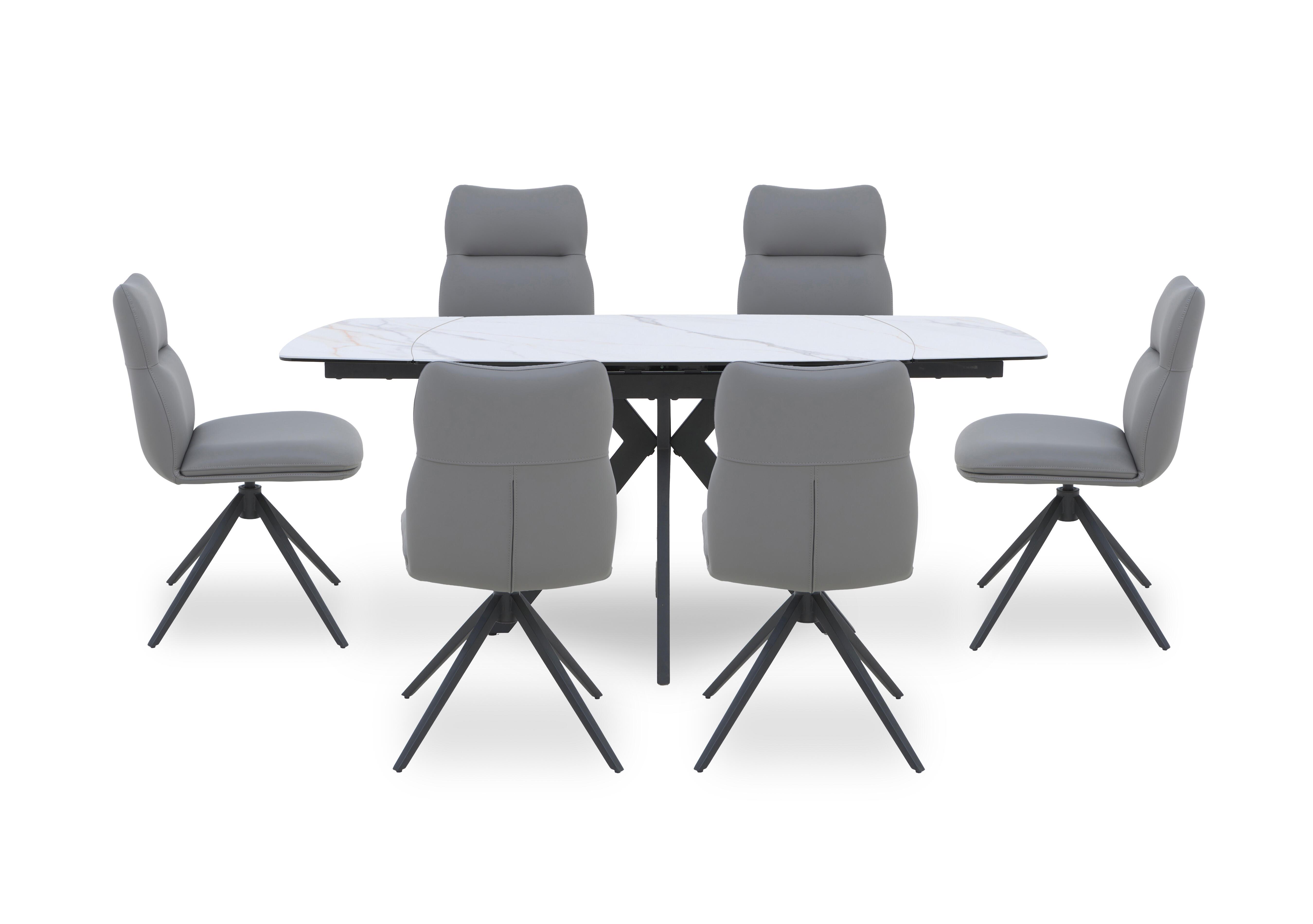 Quattro Extending Draw Leaf Table and 6 Swivel Dining Chairs in Oyster-Stone on Furniture Village