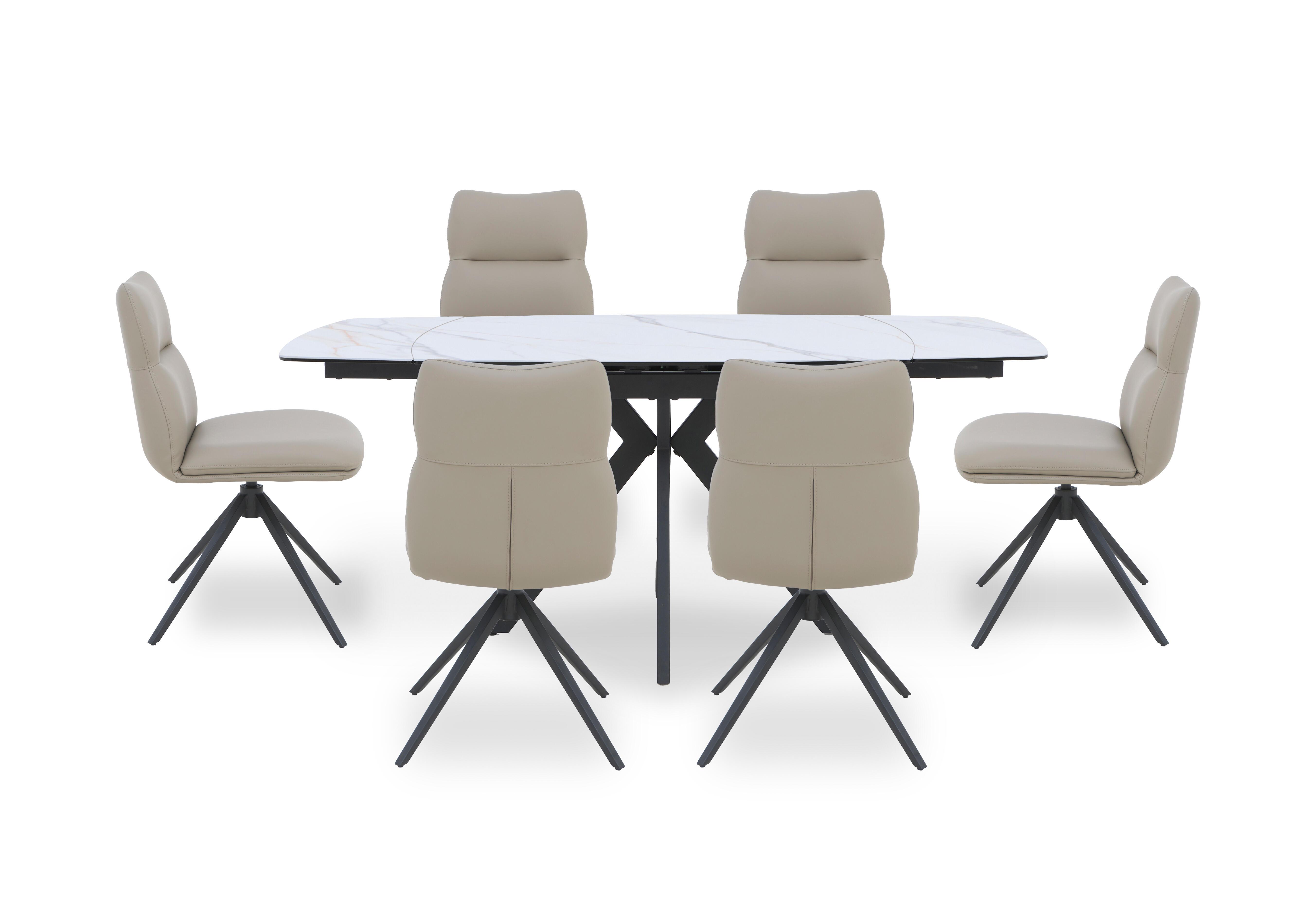 Quattro Extending Draw Leaf Table and 6 Swivel Dining Chairs in Oyster-Taupe on Furniture Village