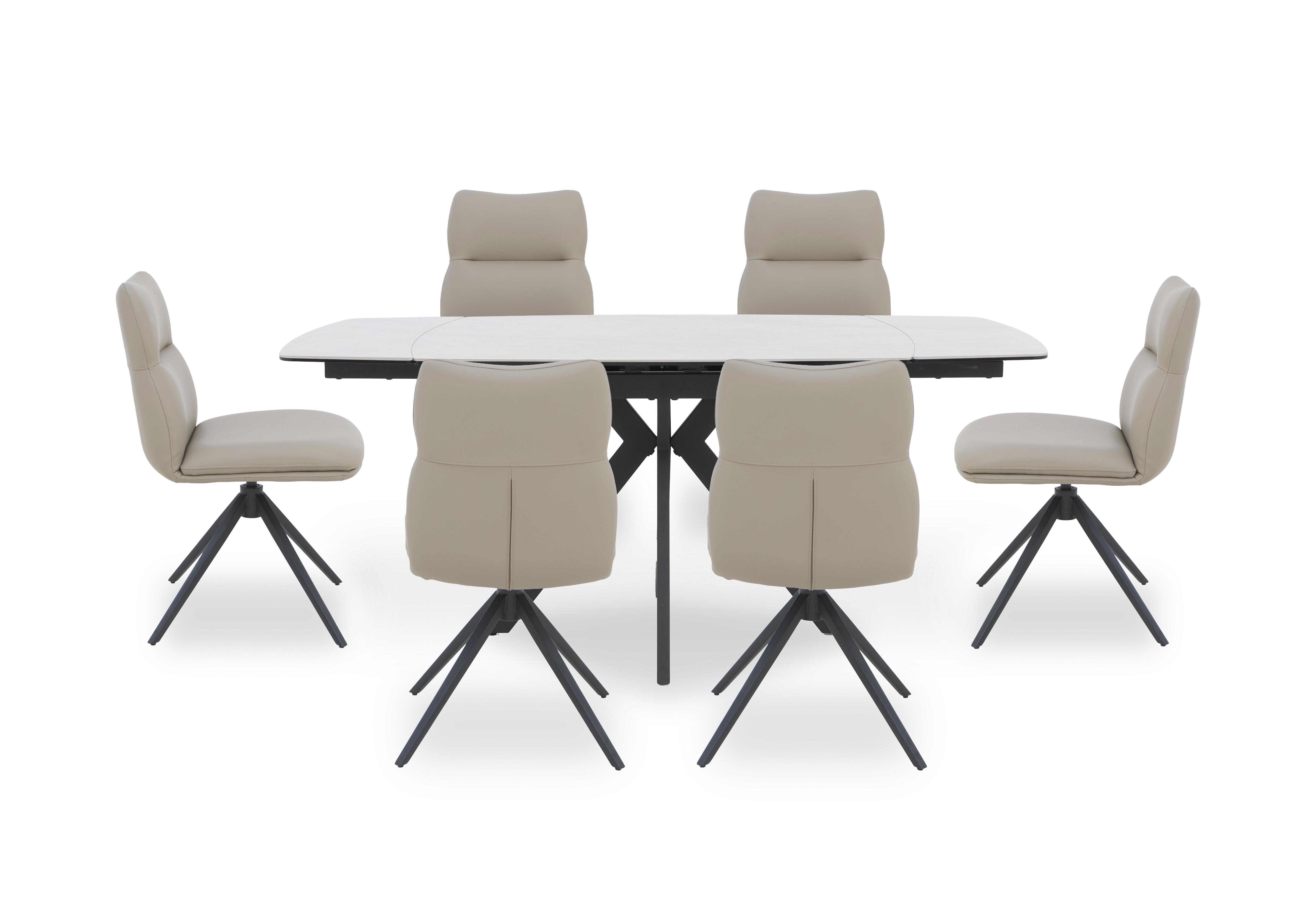 Quattro Extending Draw Leaf Table and 6 Swivel Dining Chairs in Sand-Taupe on Furniture Village