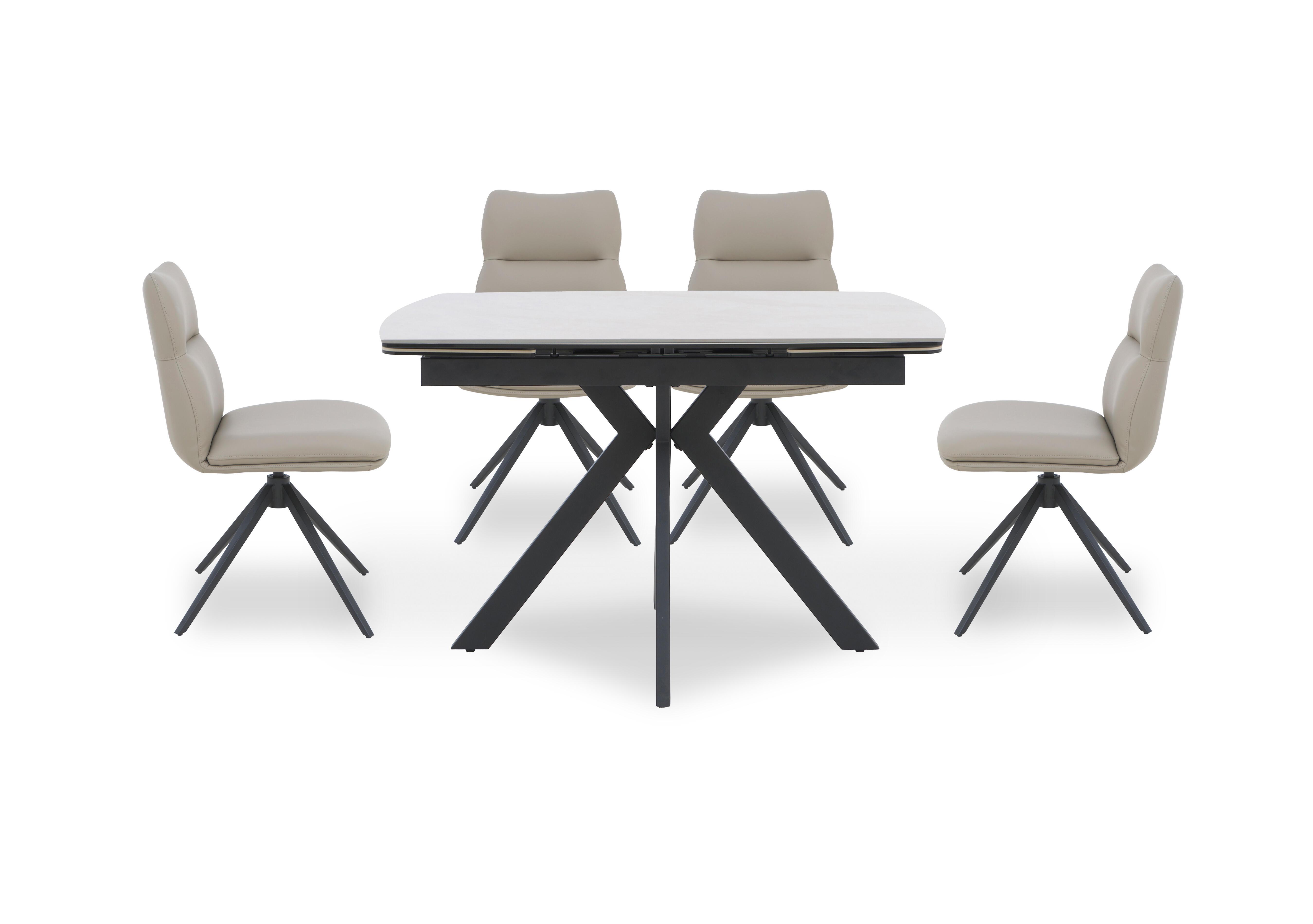 Quattro Extending Draw Leaf Table and 4 Swivel Dining Chairs in Sand-Taupe on Furniture Village