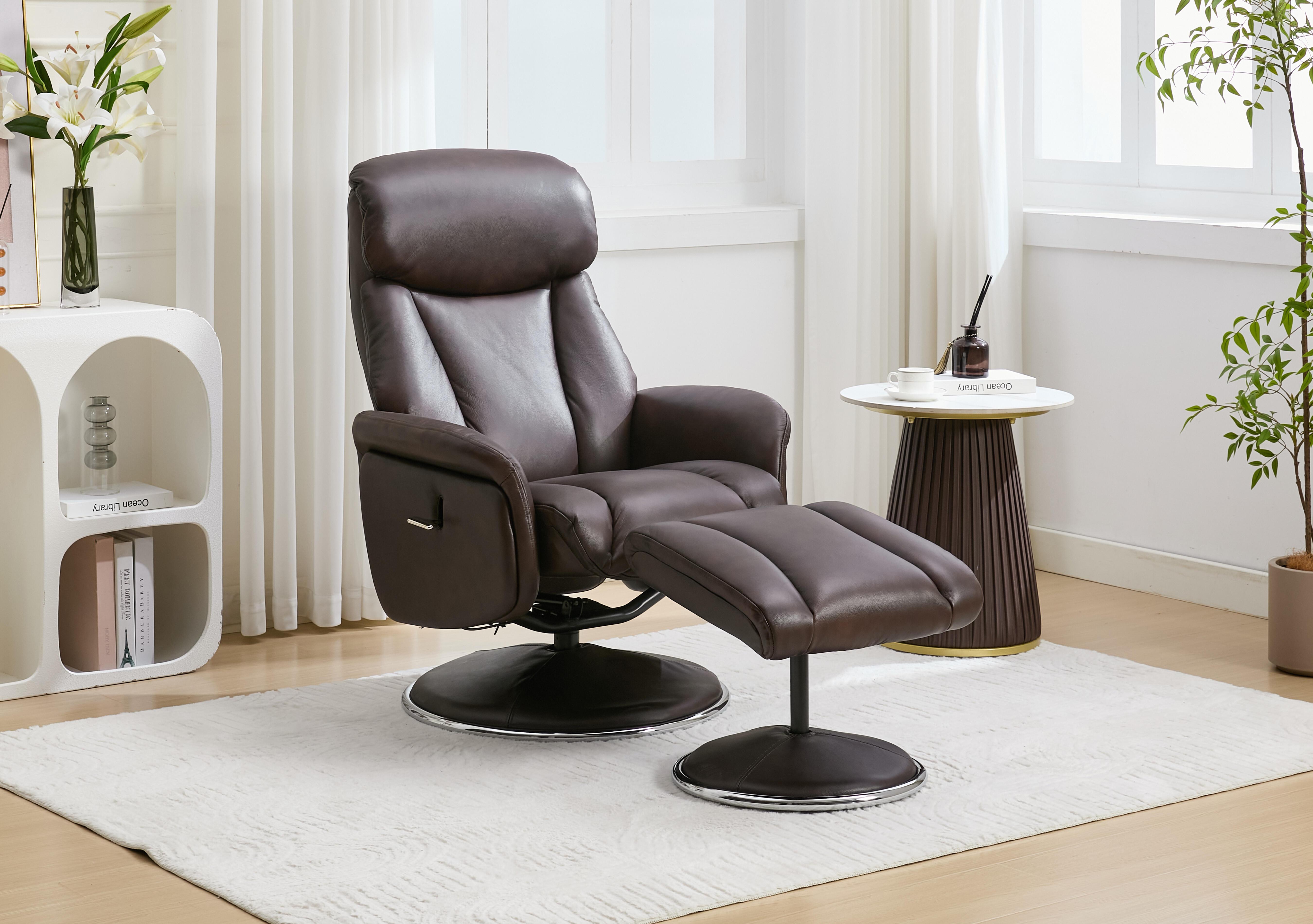 Elm Leather Swivel Recliner Chair and Footstool in  on Furniture Village
