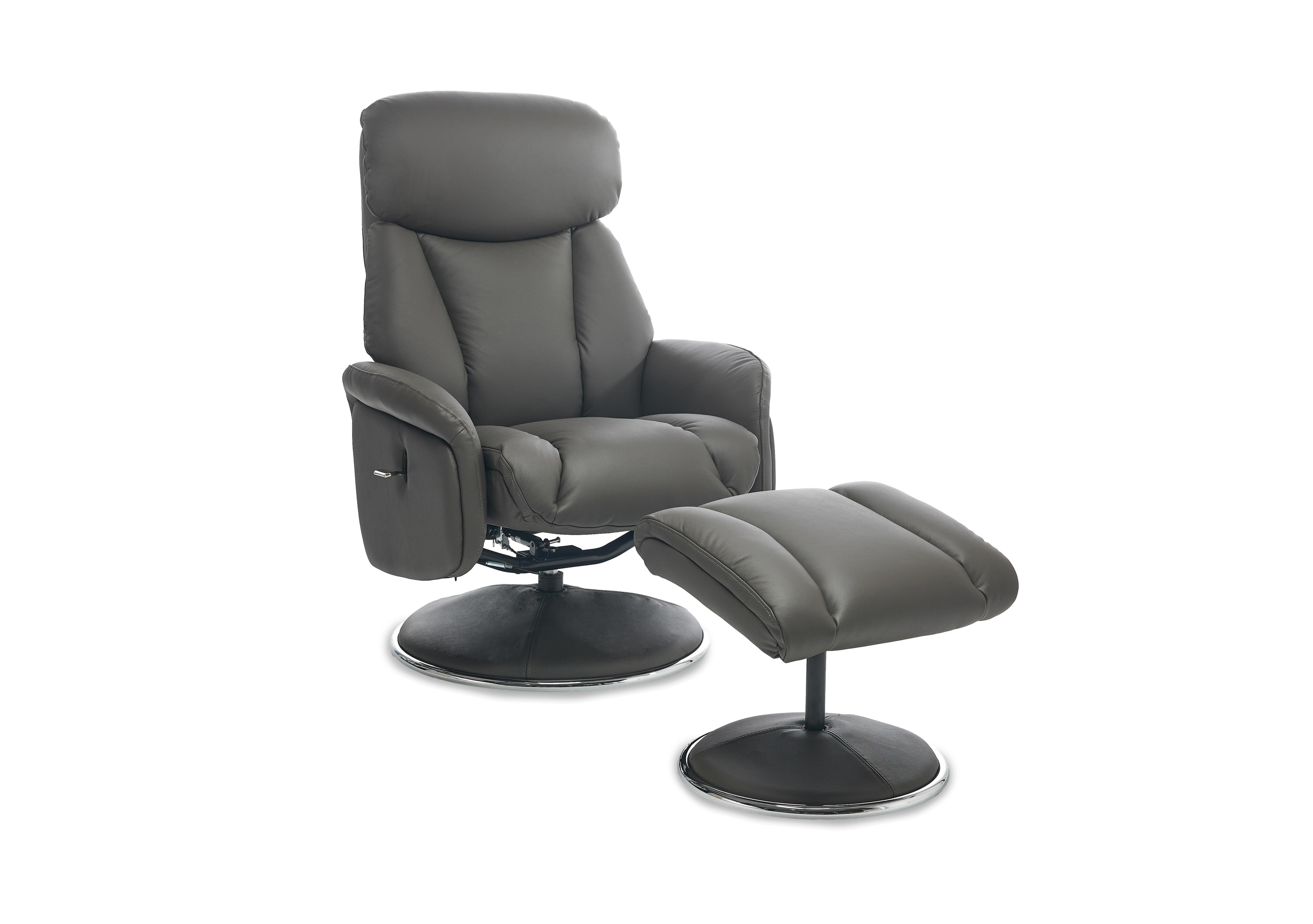Elm Leather Swivel Recliner Chair and Footstool in Cinder on Furniture Village