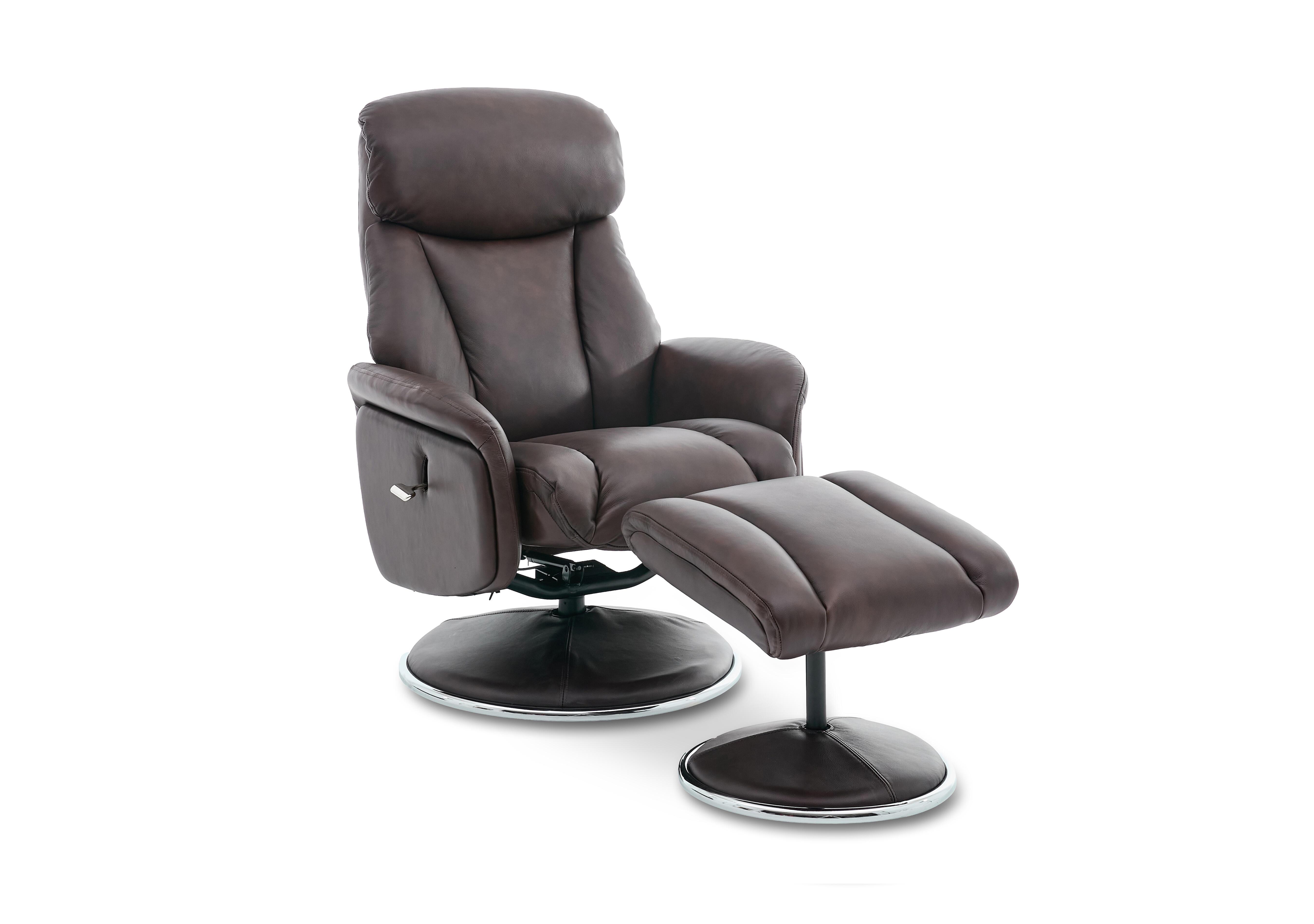 Elm Leather Swivel Recliner Chair and Footstool in Russet on Furniture Village