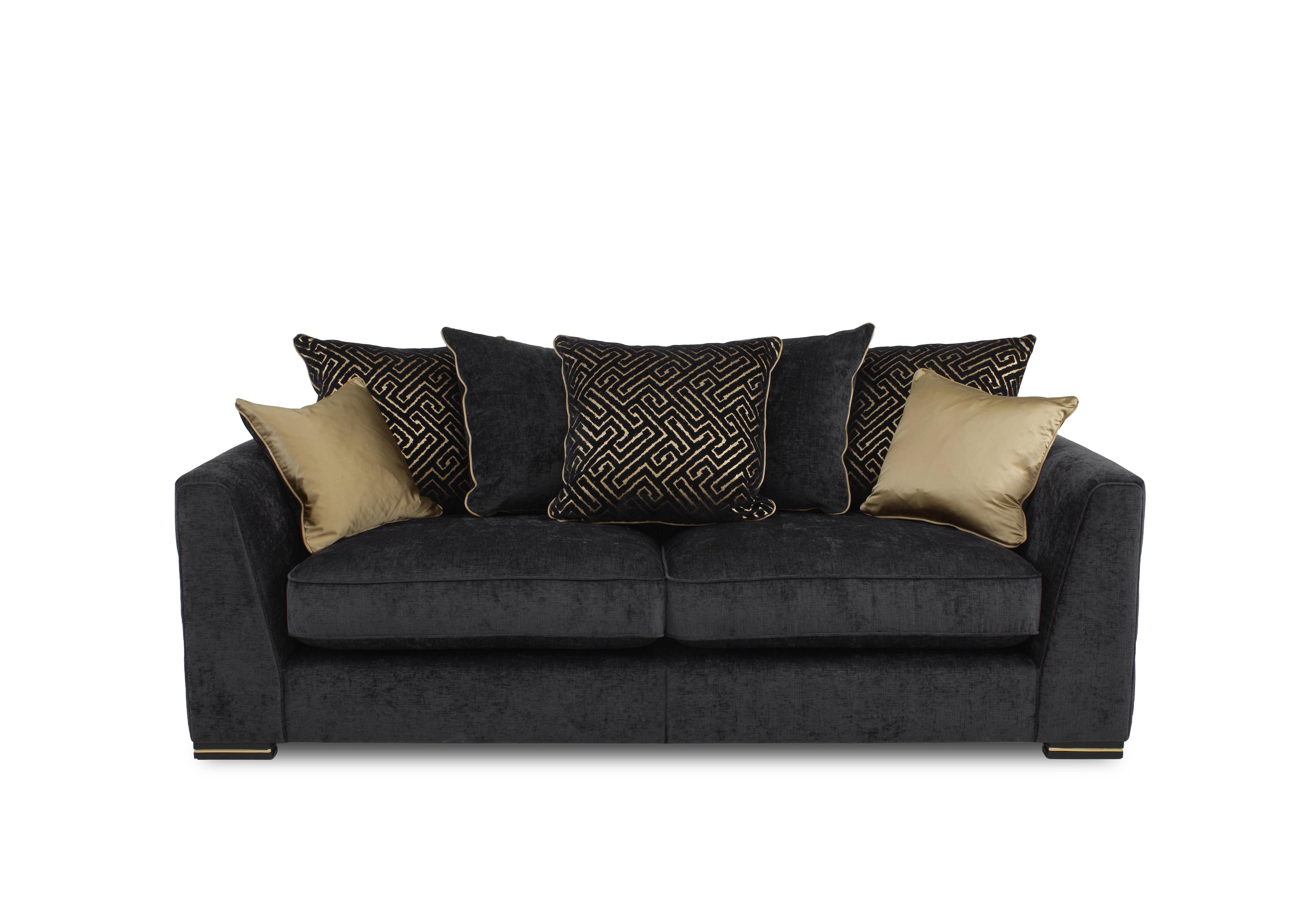 Bellissimo 3 Seater Split Frame Scatter Back Sofa in Mirage Black - Gold Cp on Furniture Village