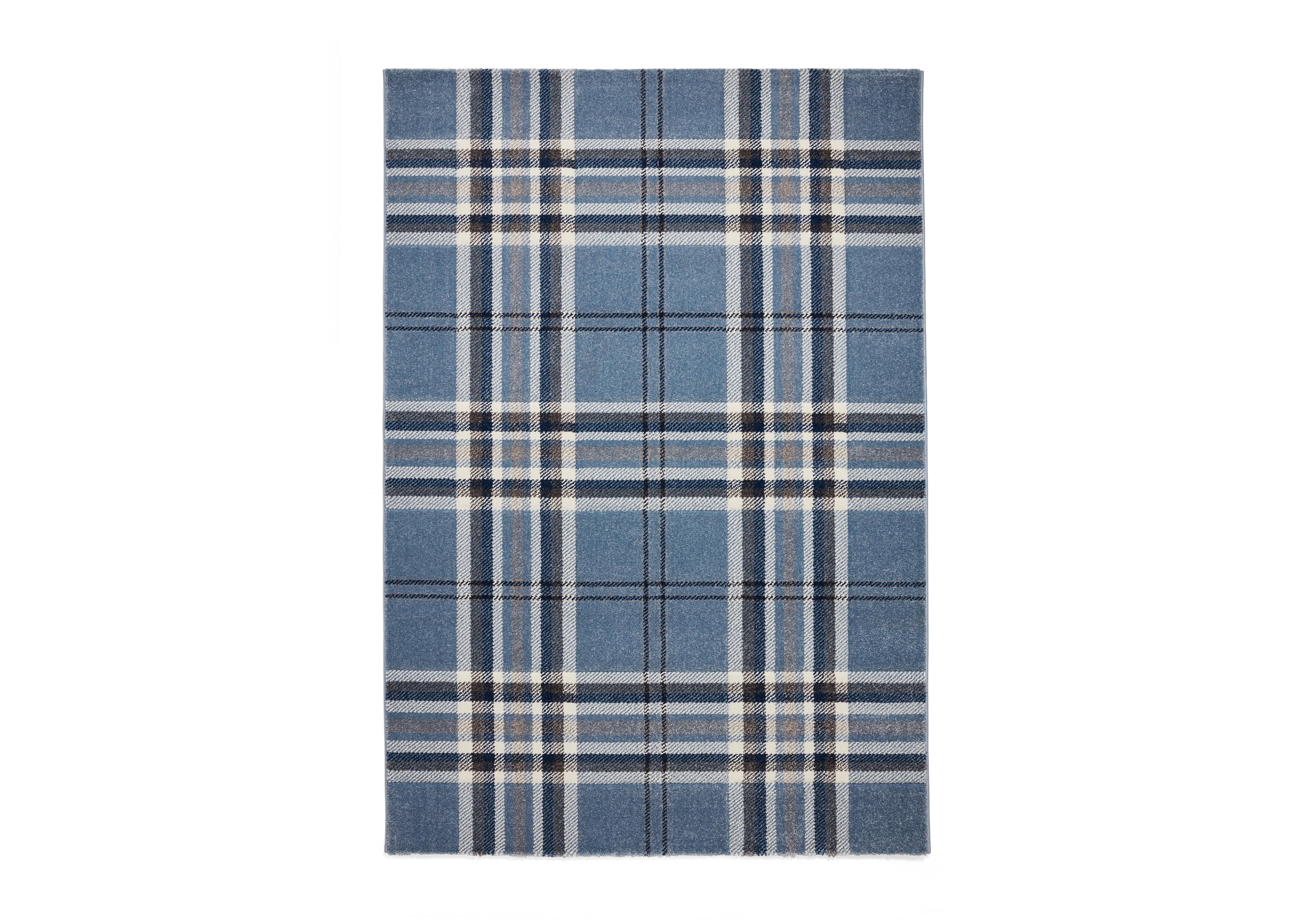 Kelso Check Rug in Blue on Furniture Village