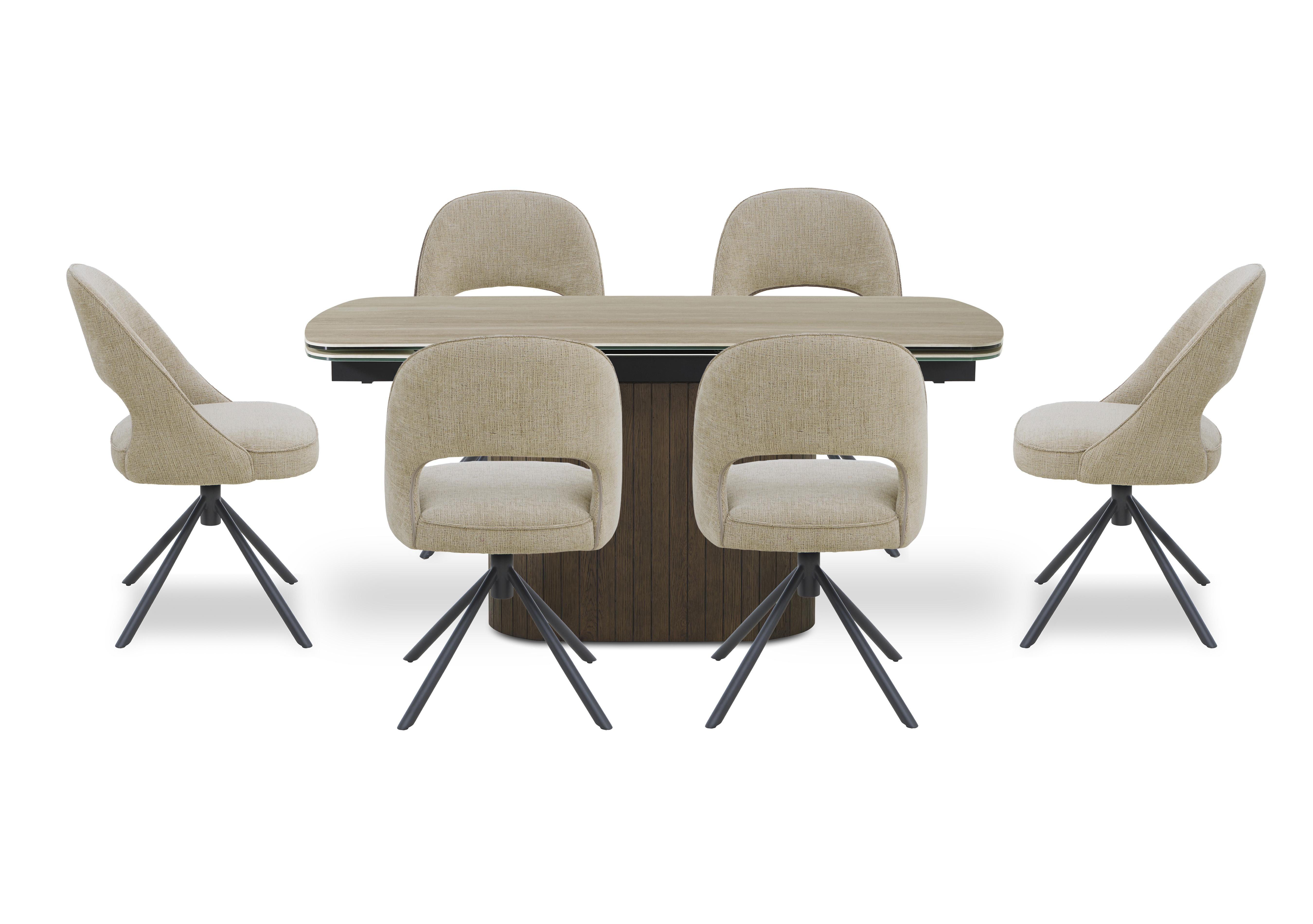 Tiber Draw Leaf Extending Dining Table and 6 Swivel Dining Chairs in Alabaster on Furniture Village