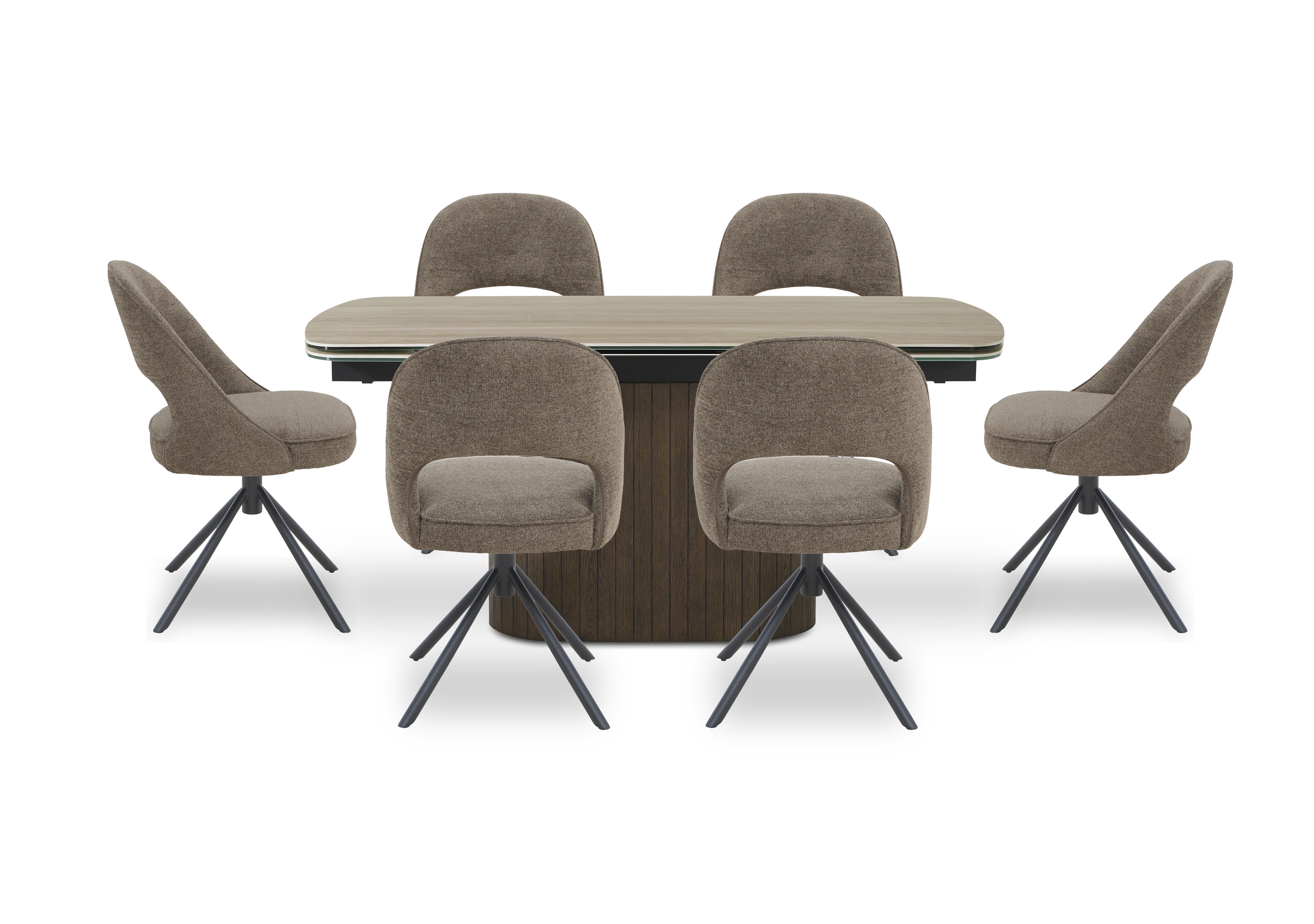 Tiber Draw Leaf Extending Dining Table and 6 Swivel Dining Chairs in Truffle on Furniture Village