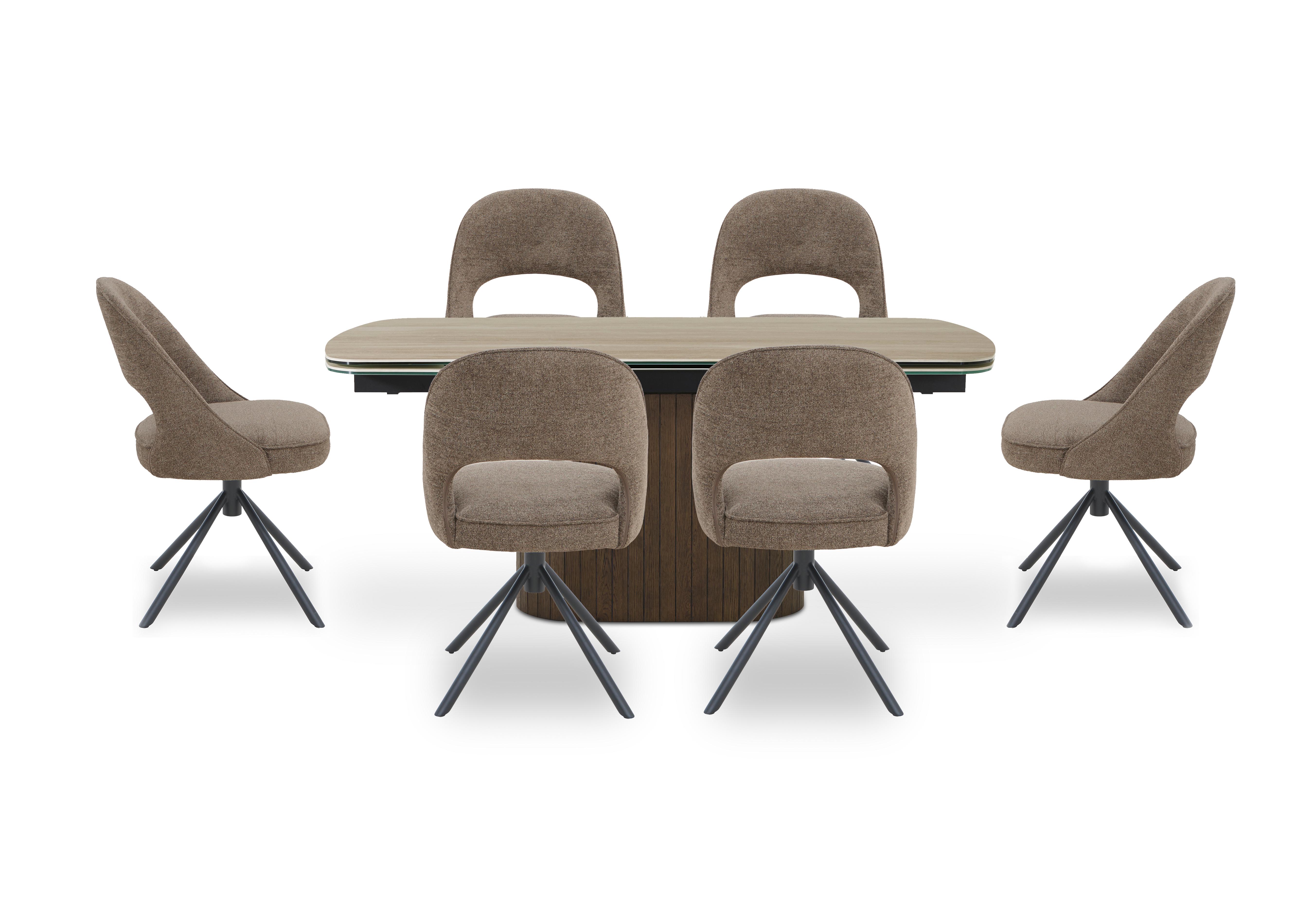 Tiber Draw Leaf Extending Dining Table and 6 Swivel Dining Chairs in Truffle on Furniture Village