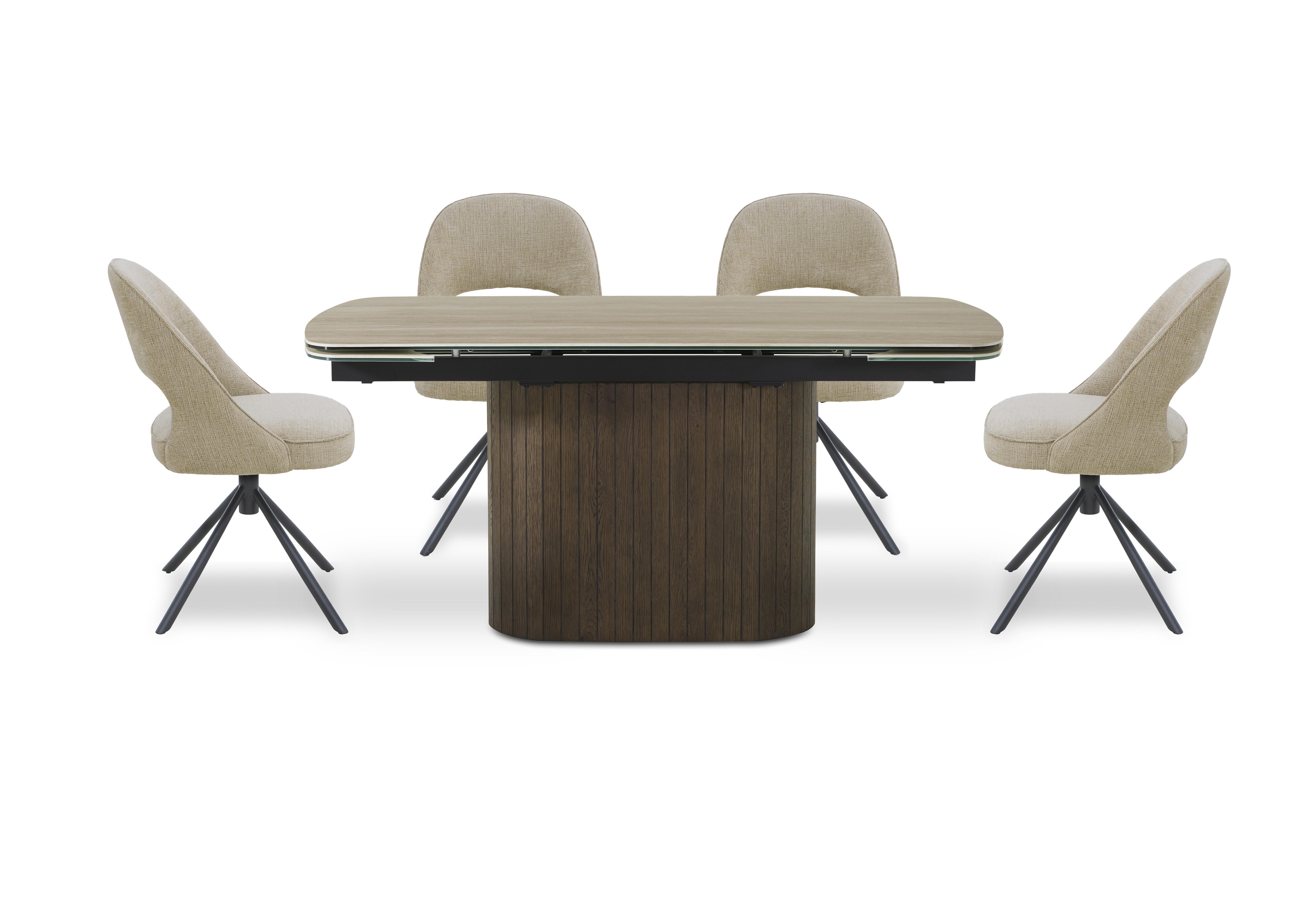 Tiber Draw Leaf Extending Dining Table and 4 Swivel Dining Chairs in Alabaster on Furniture Village