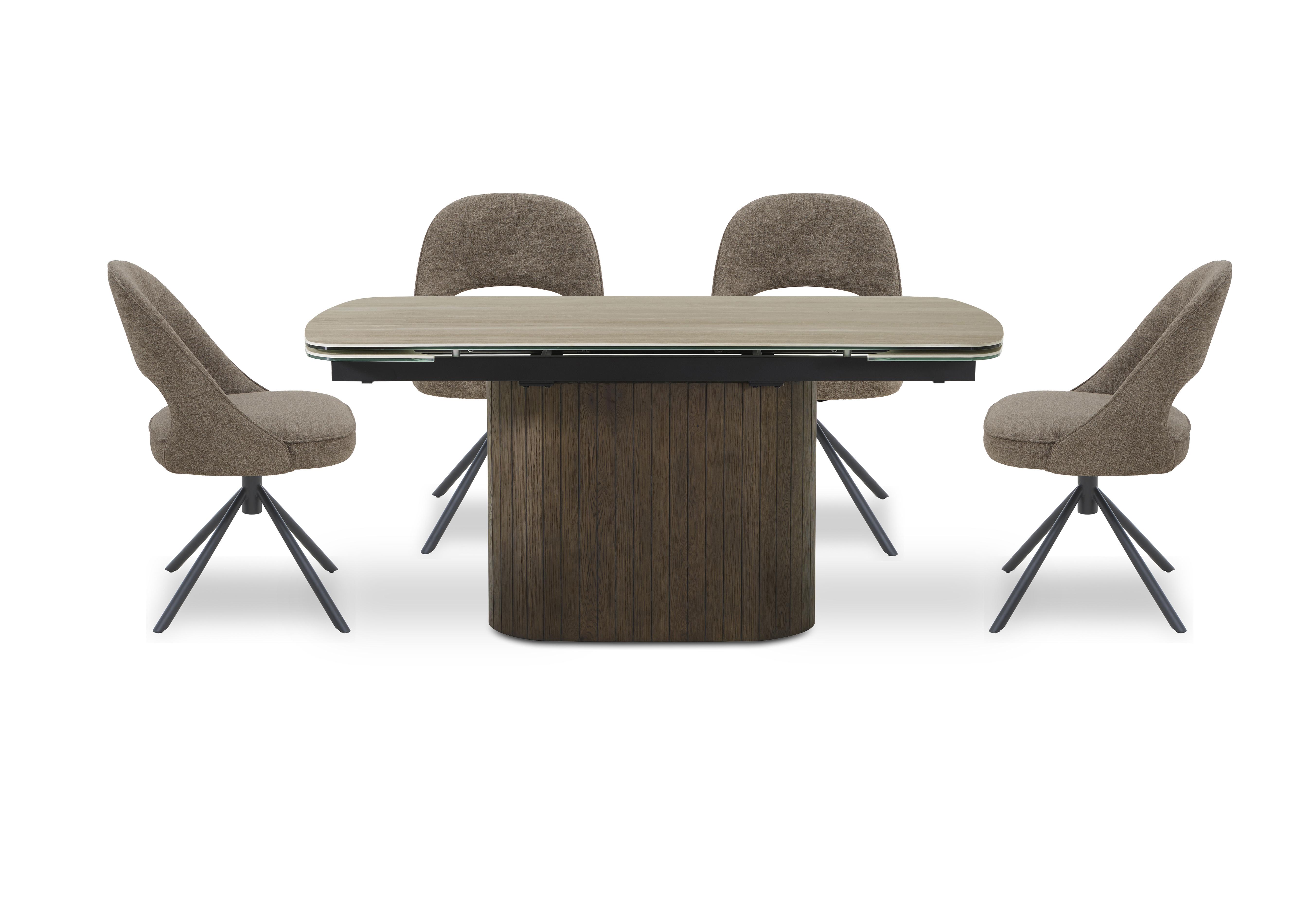 Tiber Draw Leaf Extending Dining Table and 4 Swivel Dining Chairs in Truffle on Furniture Village