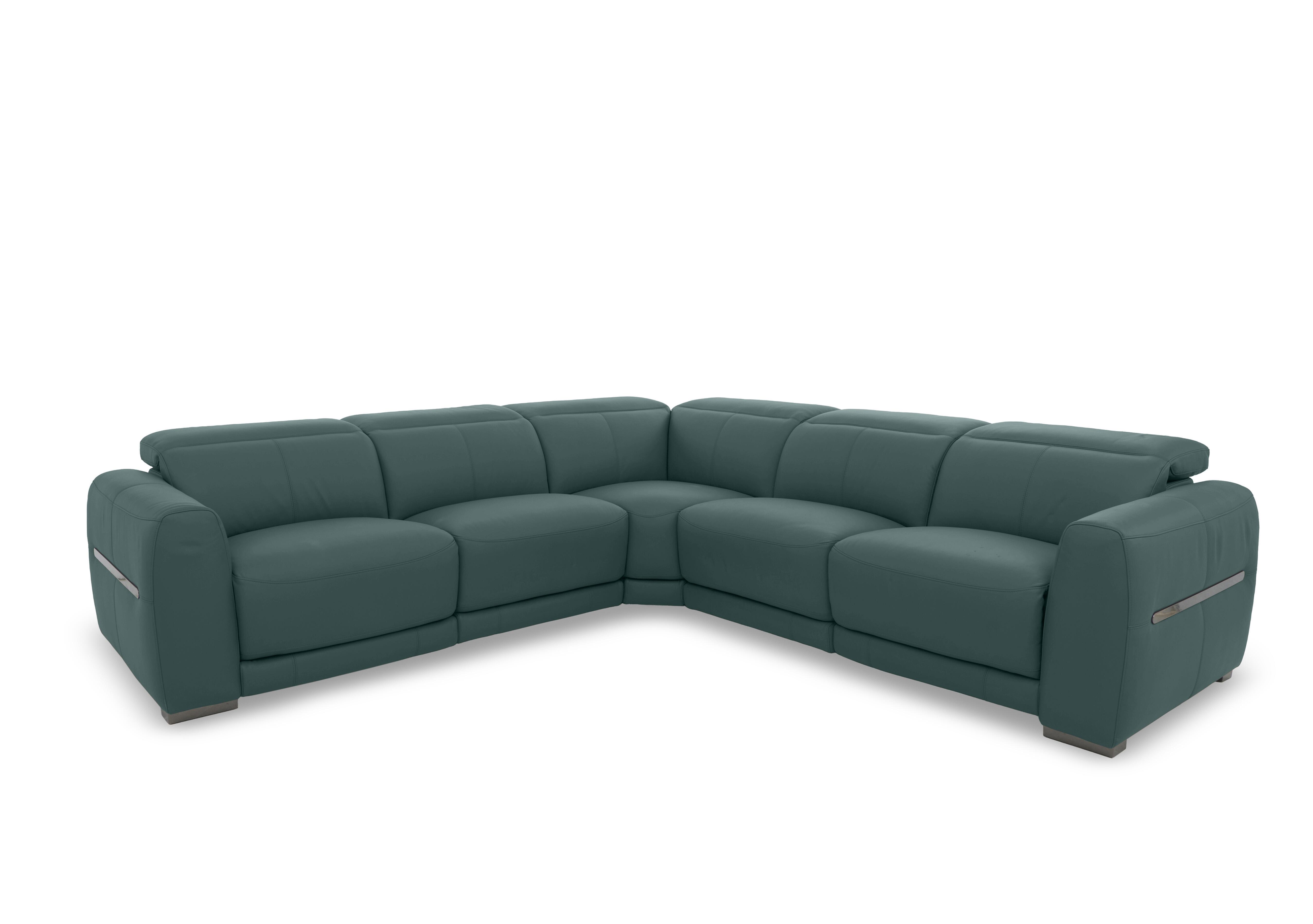 Edison Large Leather Corner Sofa in Nw-301e Lake Green Gm on Furniture Village